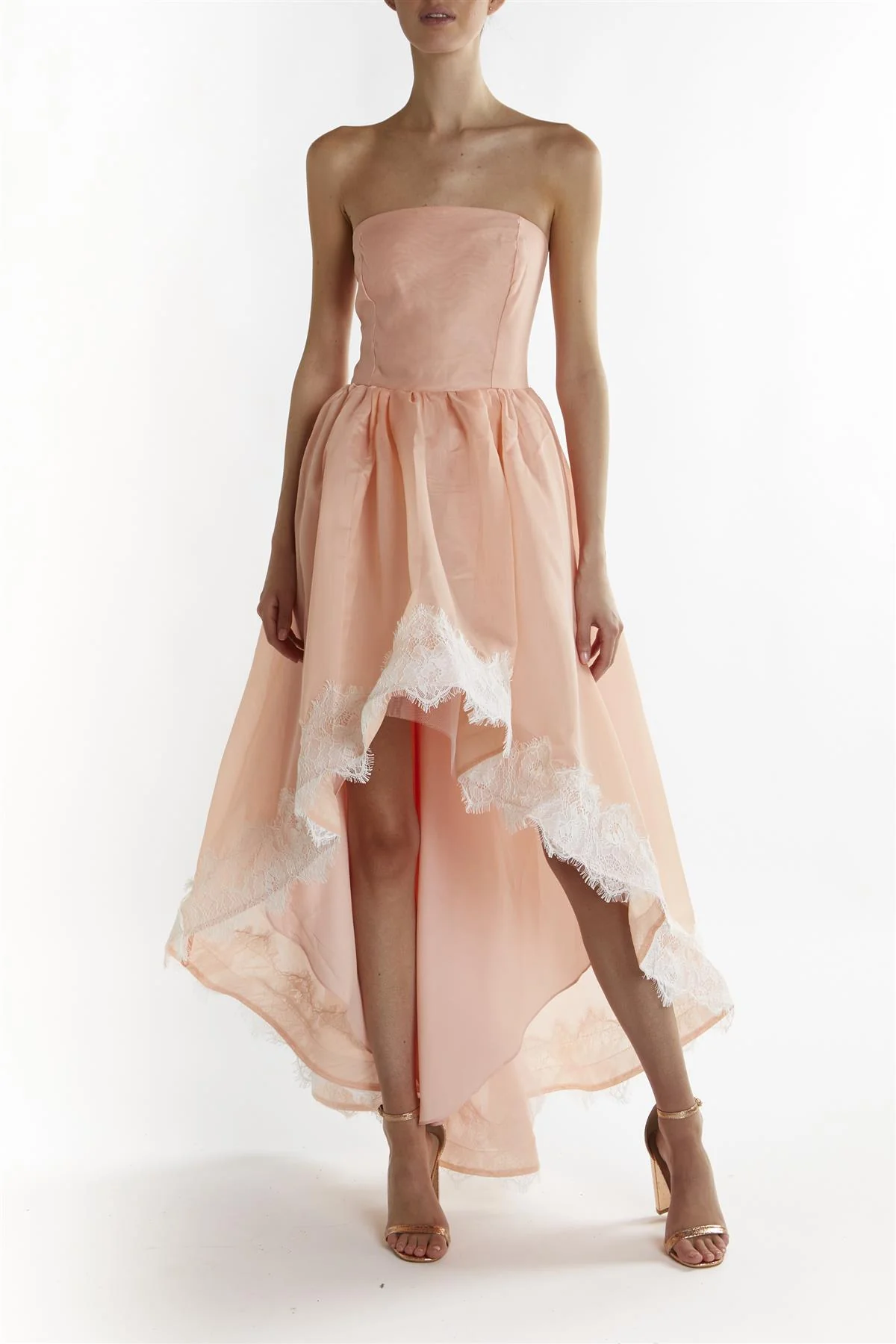 Dusty-Peach Leila Hi-Low Bandeau Midi-Dress