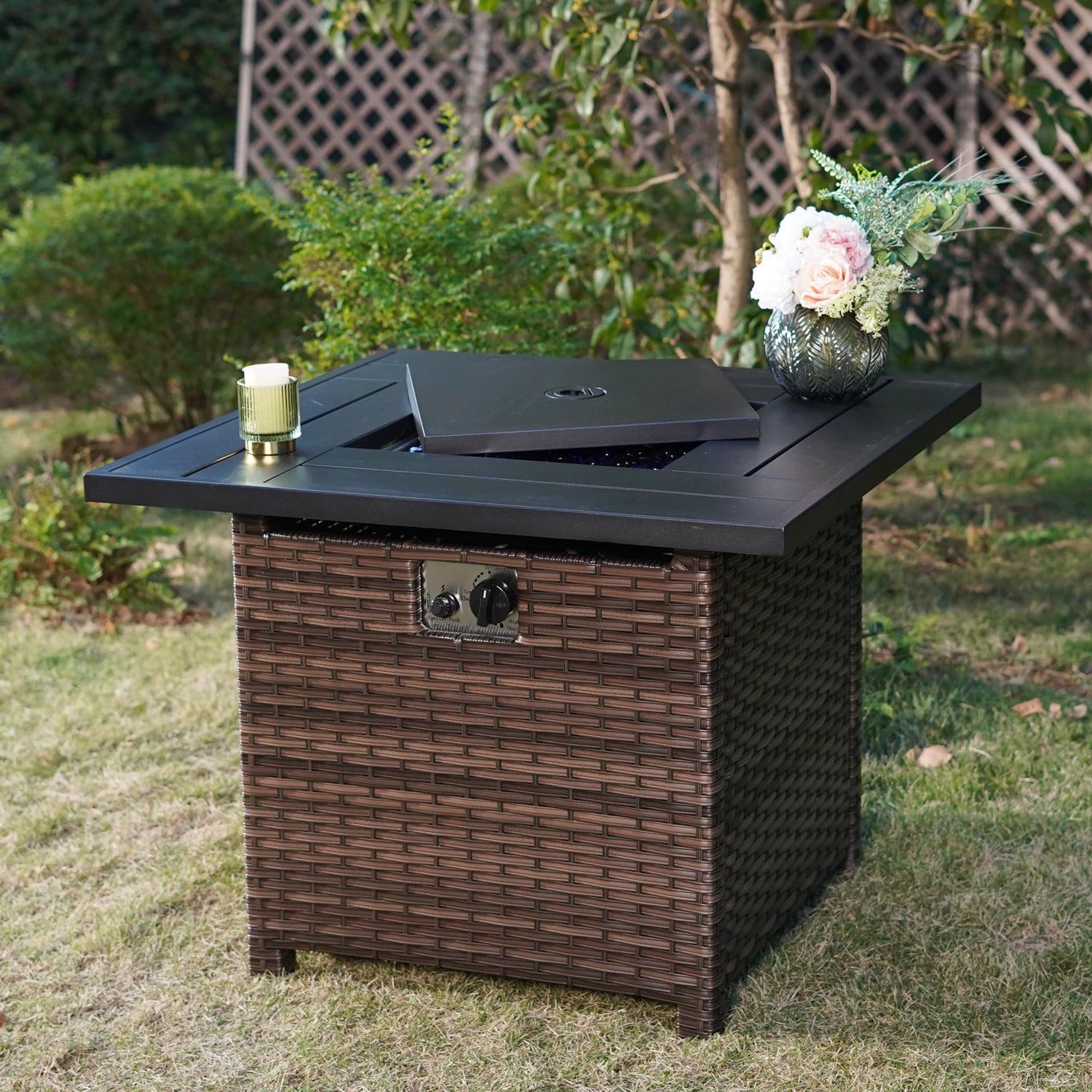 MF Studio 32&prime;&prime; 50000BTU Brown Wicker Propane Gas Fire Pit Table, Rust Resistant, Square Shape
