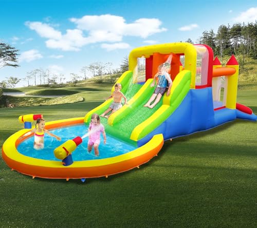 Ballsea Castello gonfiabile per bambini con soffiatore, scivolo asciutto/acqua, capacità 6 bambini/200kg, L6,28 x L2,93 x H1,95m : Amazon.it: Giochi e giocattoli