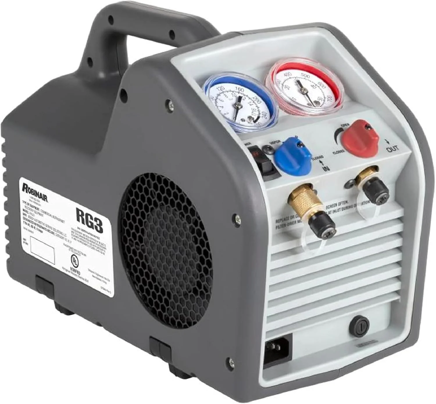 Portable Refrigerant Recovery Machine – 115V, 60Hz, for Both Liquid and Vapor Refrigerant, White-Robinair