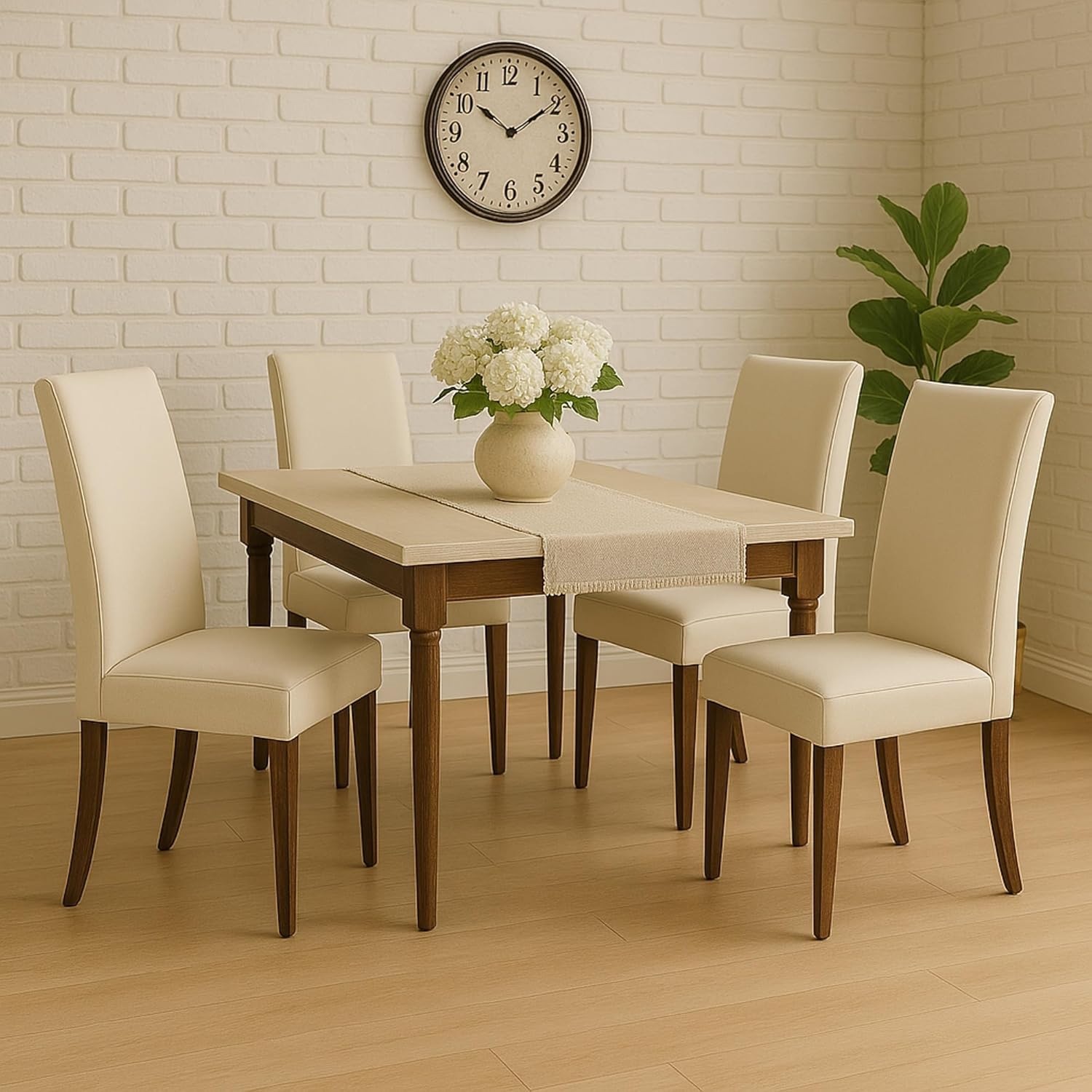 Set 4 Sedie Sala Da Pranzo Imbottite, 4 Sedie Cucina, Sedia Modello Denver, Colore Beige Gamba Noce, Materiale Ecopelle, 100x47x46 cm, Arredamento Casa, Sedie Cucina Moderna