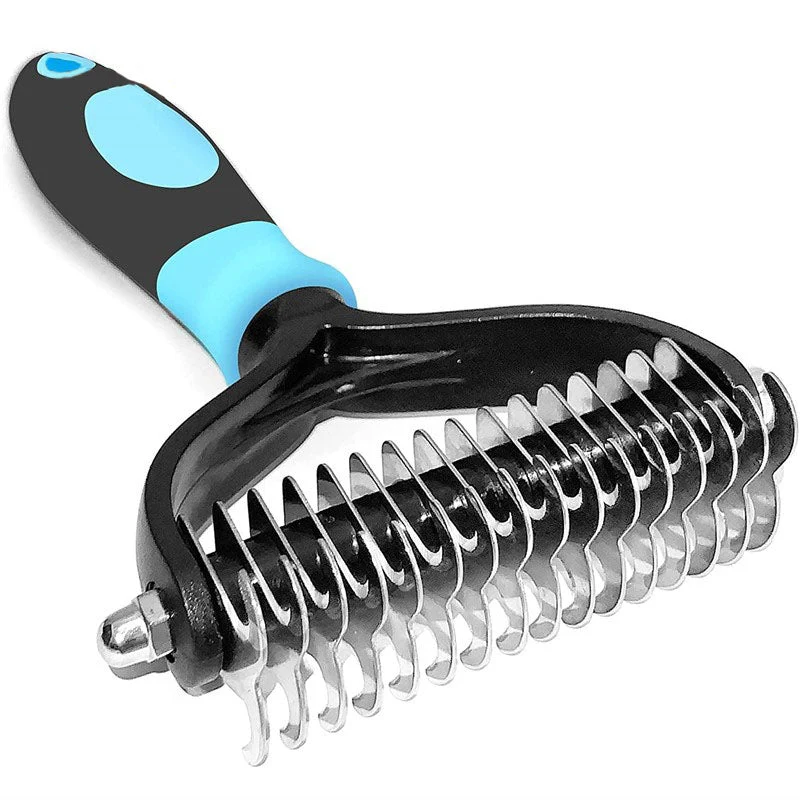 Double-Sided Pet Deshedding Brush & Dematting Comb for Dogs & Cats
