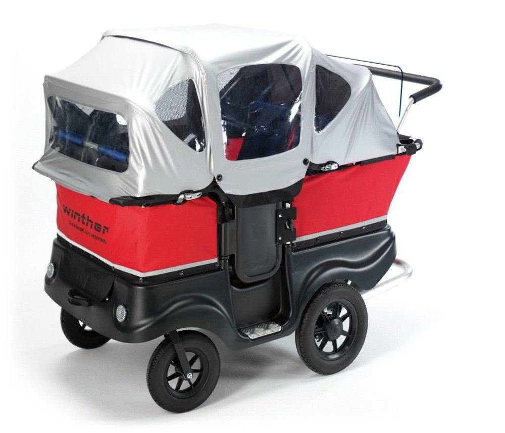 Zwillings-Kombikinderwagen Turtle Kinderbus de Luxe für 4 Kinder – Krippenbus mit Wetterverdeck