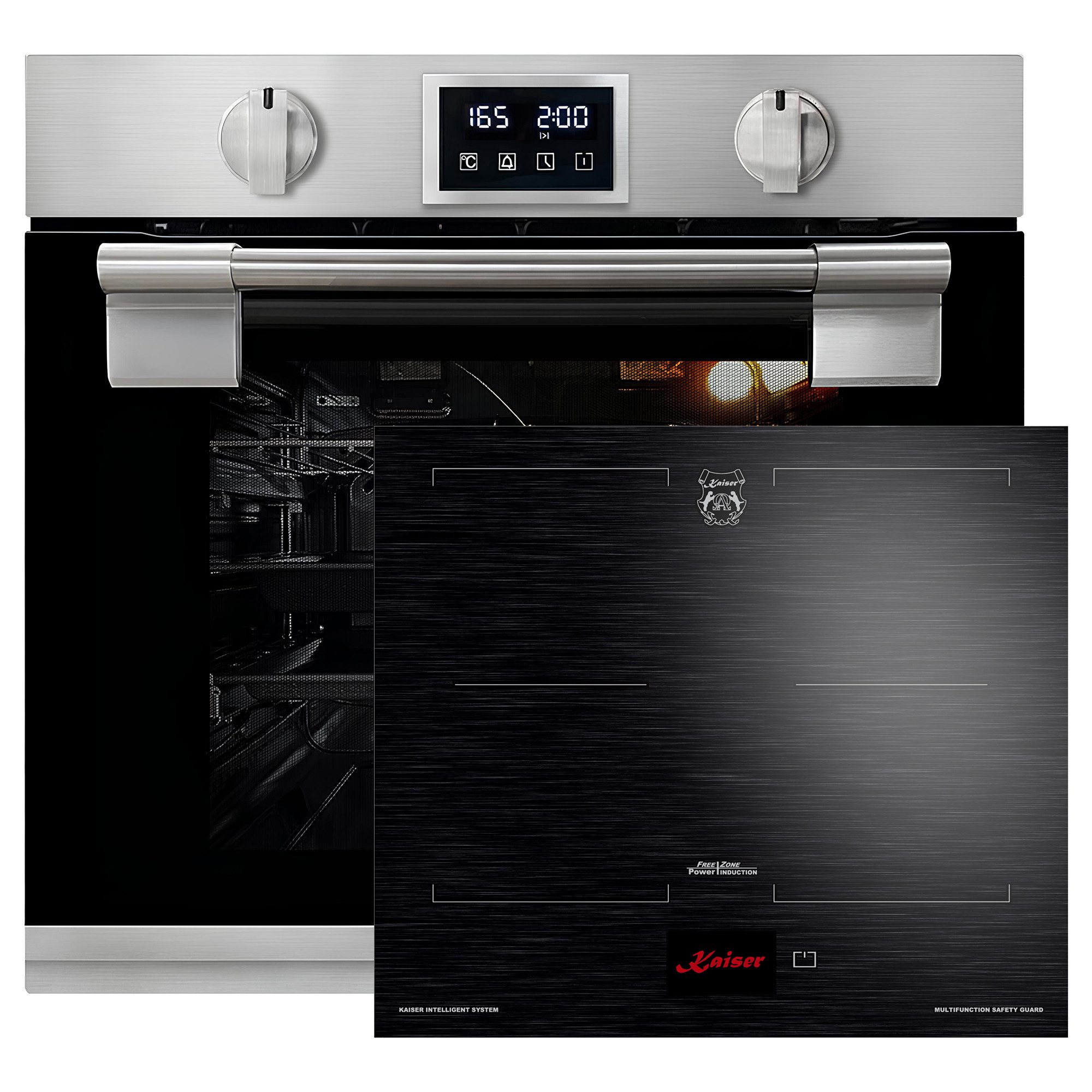 Backofen-Set Herd Set Autark Einbau Backofen 79L Pyrolyse SOFTCLOSE-System 11 Fkt. 60 cm mit Induktionskochfeld 60 cm FREE ZONE mit 2 FLEX Induktions-Zonen TFT Display EH 6337+KCT 6140 FI