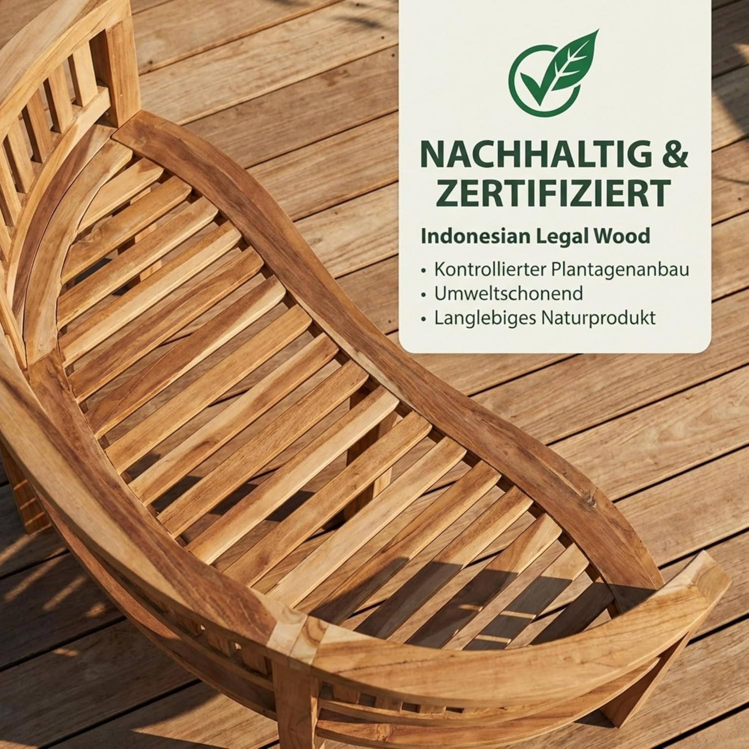 SAM 2-Sitzer Bananenbank Banana, 120 cm Sitzbank, Teak-Holz, Massive Holzbank, ideal für den Balkon oder Garten