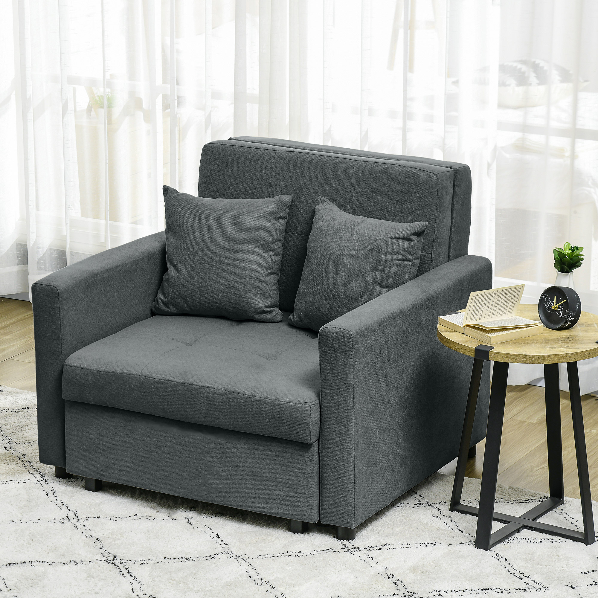 HOMCOM Schlafsessel aus Samtstoff in Grau mit 2 Kissen und Aufbewahrungsfach, 100x98x88 cm