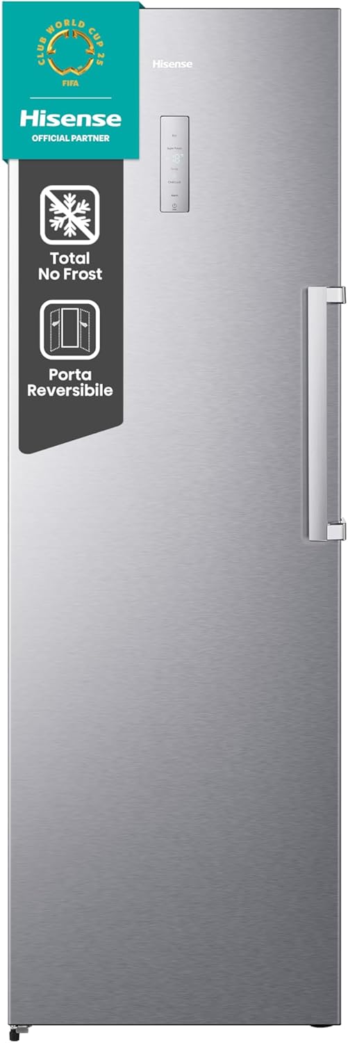 Hisense FV191N4AW2 Vertical Freezer with LED Display, Total No Frost, 155 L, Stainless Steel