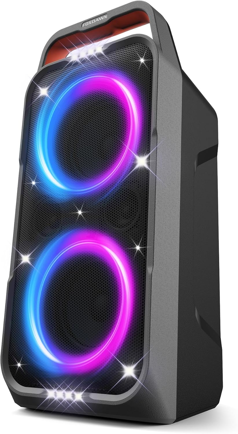 Foxdawn Cassa Bluetooth Potente Portatile, 240W (Peak) Party Cassa Bluetooth Grande, Super Bass, TWS Stereo Speaker, 20H, Luci a LED, BT5.3, TF/AUX/MIC&GTR, Altoparlante per Party, Campeggio