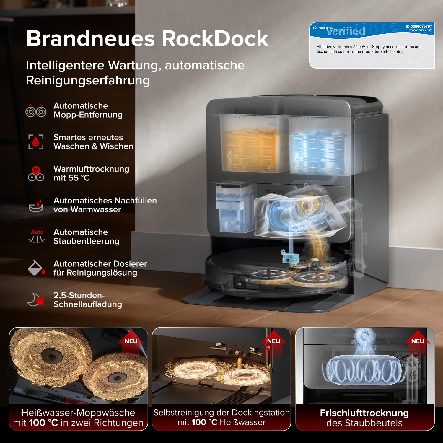 Saugroboter mit Wischfunktion und abnehmbarem Wischmopp, Saros 20 Set, 36.000 Pa, 7,98 cm flach