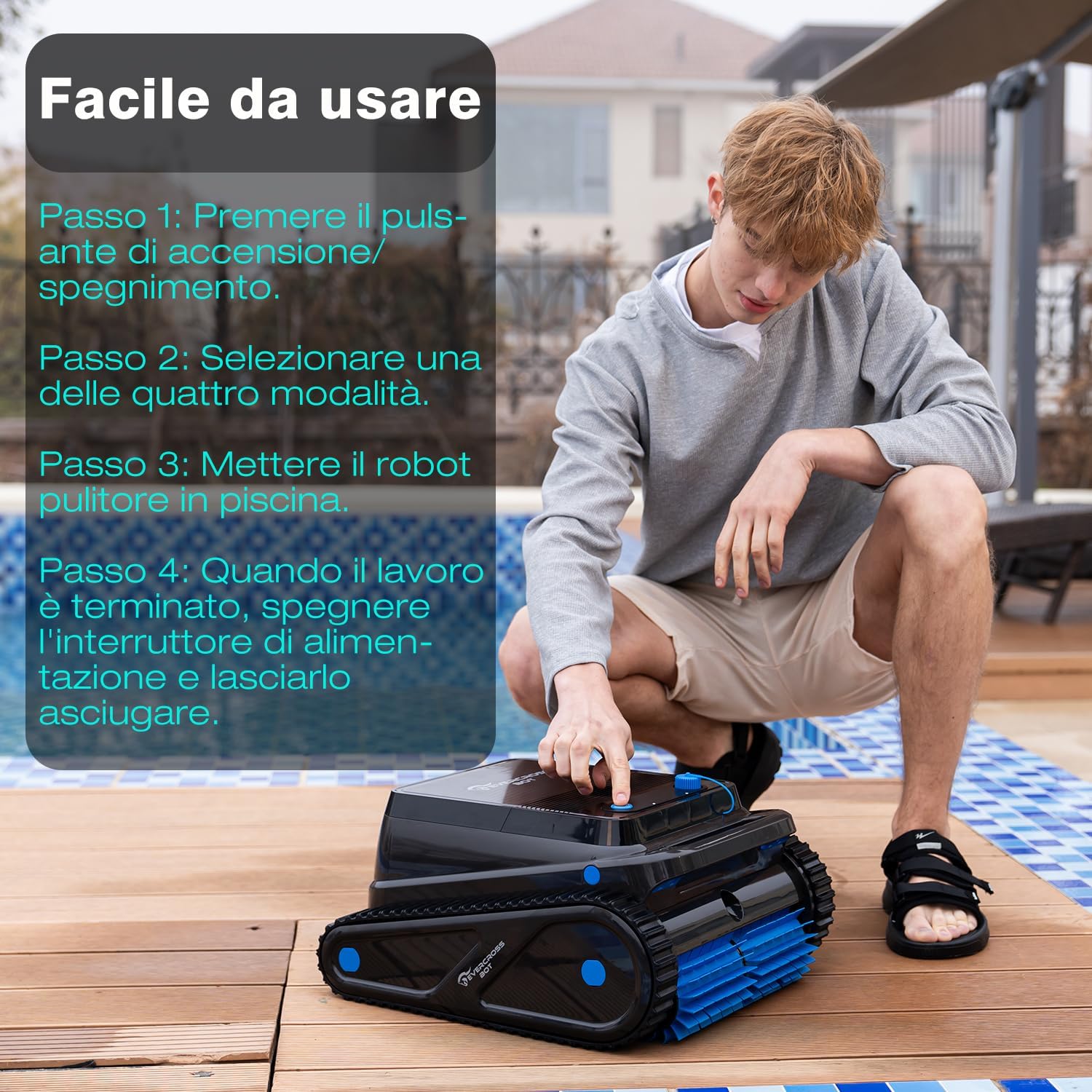 U8 Robot Piscina Senza Fili, Pulizia Fondo, Pareti e Linea Galleggiamento, 4 Modalità, 120 Min di Autonomia, Navigazione Intelligente, Parcheggio Automatico, Fino a 200㎡