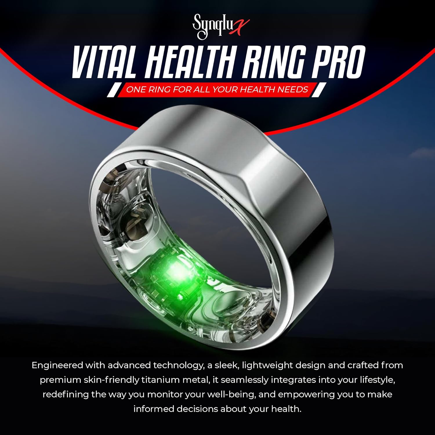 Smart Titan Ring (Silber Größe 13) - Fitness & Schlaf-Tracking Ring mit Pulsmesser, Aktivitätstracker, 10-Tage-Akku, Kein Abonnement, Unisex