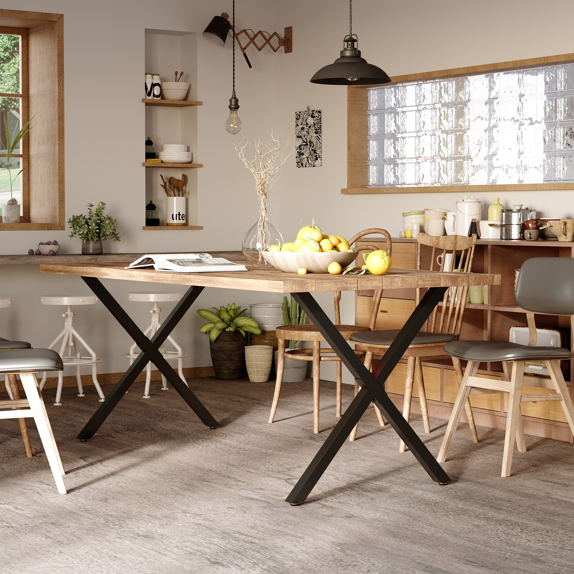 HOMCOM Set mit 2 X-förmigen Tischbeinen 70 x 72 cm Industriedesign für Couchtisch Nachttisch Schwarz