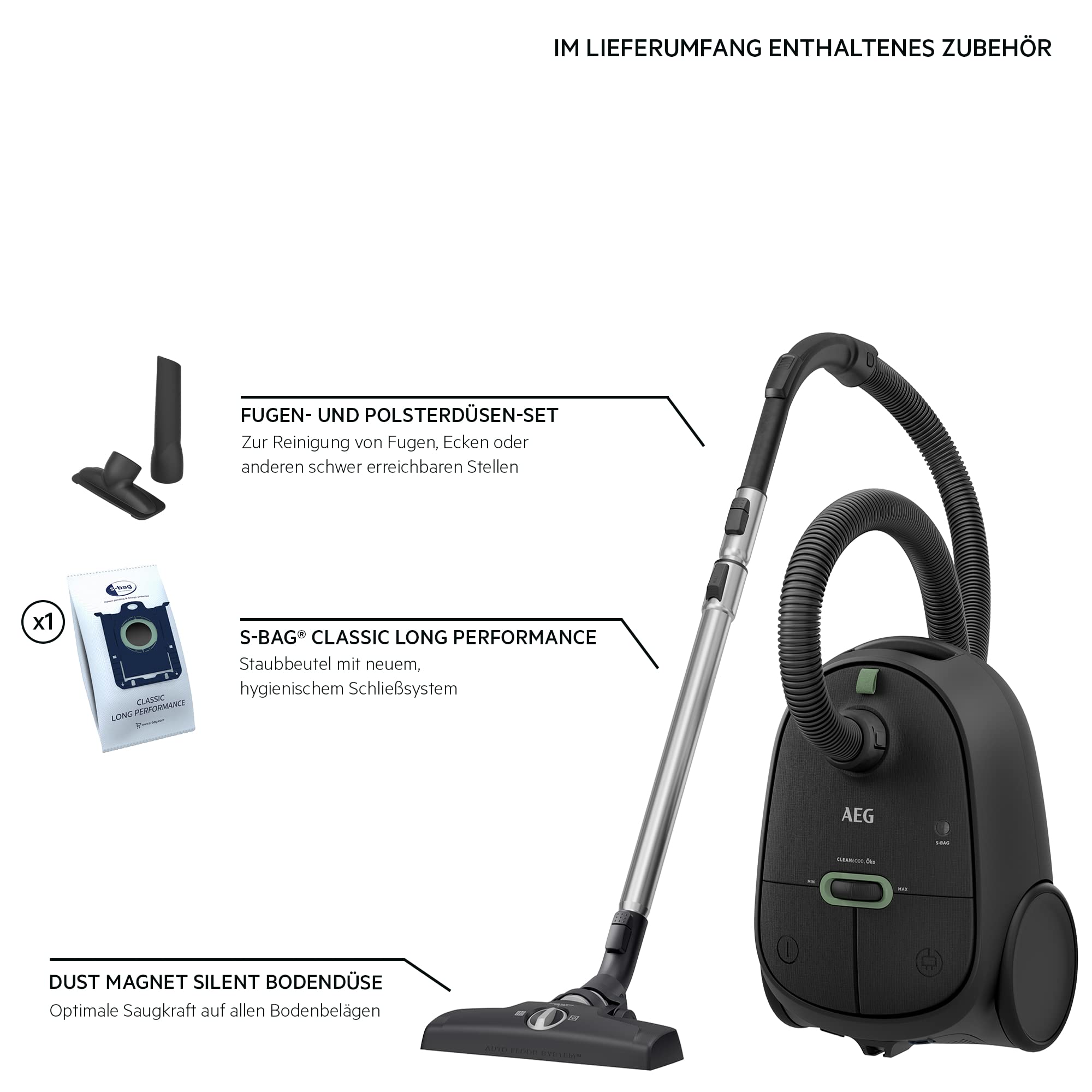 Staubsauger mit Beutel CLEAN 6000, 850 W, inkl. Bodendüse, Fugendüse, Mini-Polsterdüse und Staubbeutel