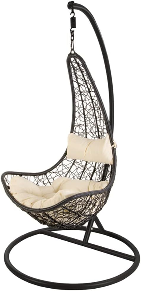 VERDELOOK Hanging Chair in Polyrattan with Cushion and Painted Metal Frame, 105 x 105 x H 195 cm