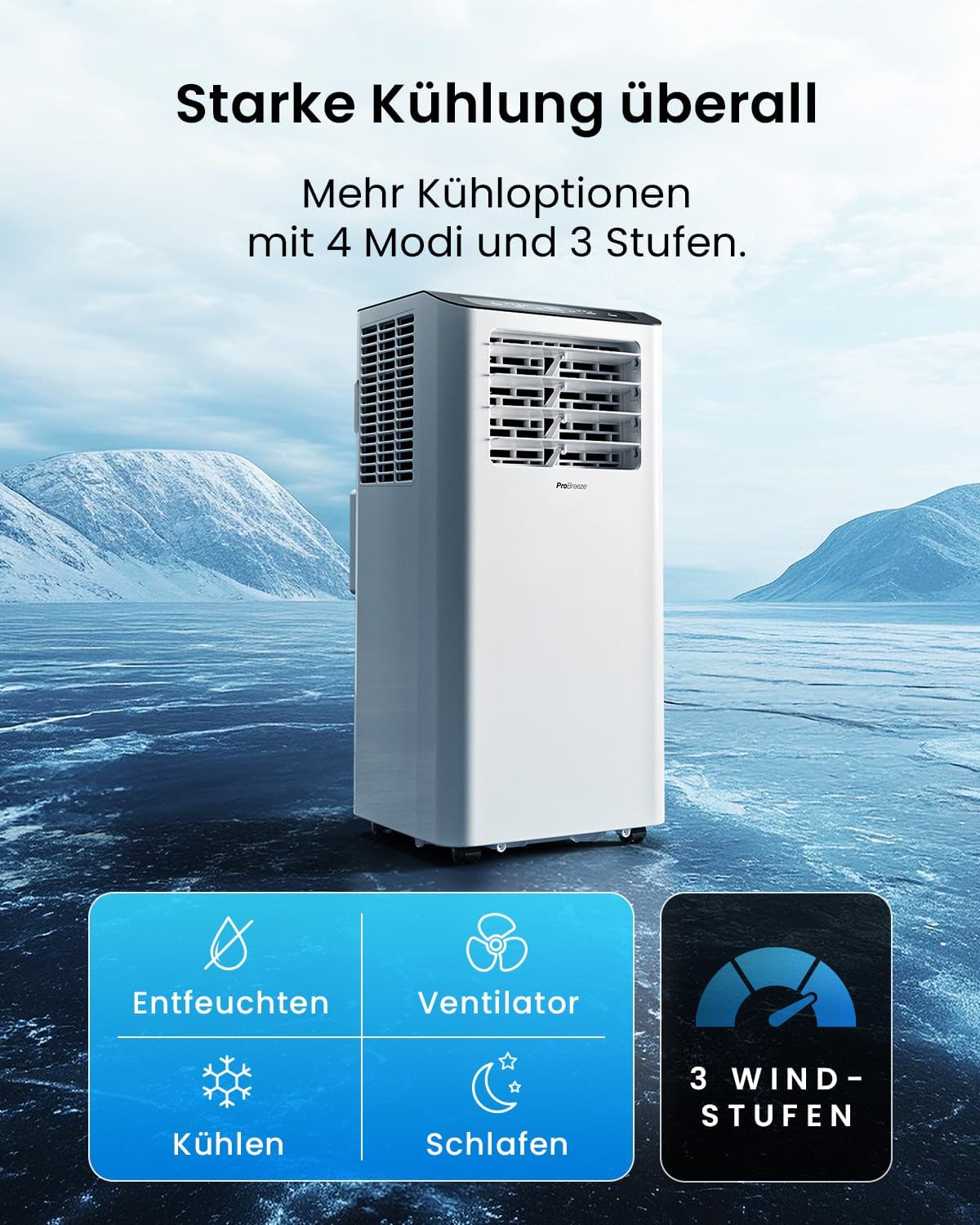 Pro Breeze Mobiles Klimagerät 14000 BTU – Klimaanlage mit Abluftschlauch, WiFi Smart Home Steuerung, 24h Timer, LED Display & Fensterabdichtung – Mobile Klimaanlage für Wohnung, Büro & Zuhause
