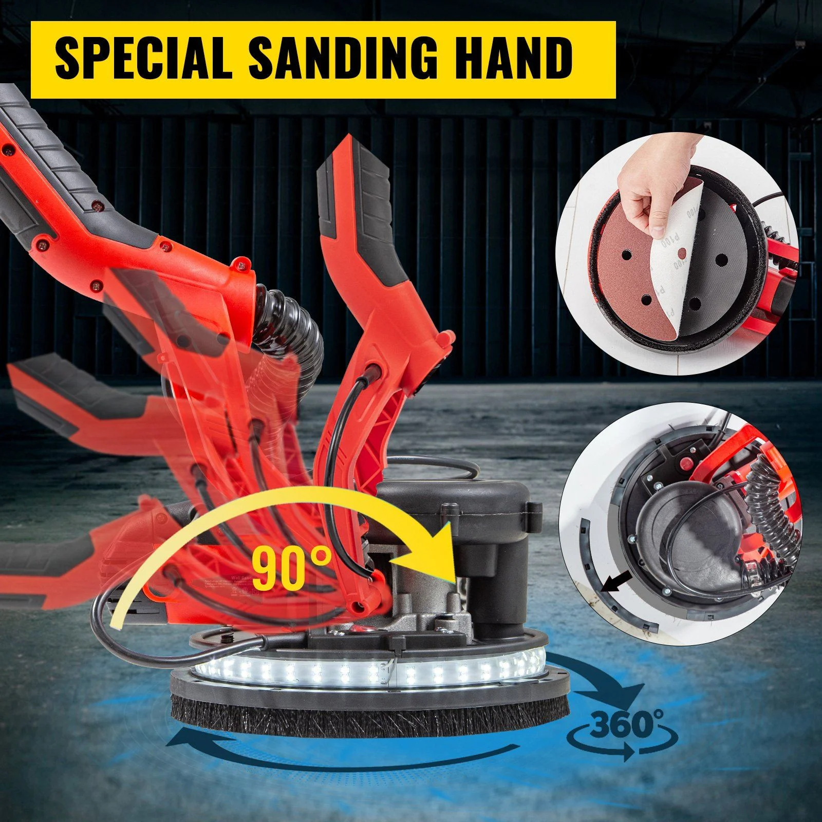 Drywall Sander 850W, Electric Drywall Sander, Electric Sander, with LED Strip Light and Vacuum Bag, Variable Speed 800-1750 RPM, Foldable Sheetrock Sander, with Telescope Handle, Wall Sander