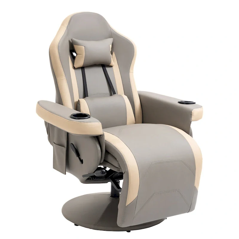 HOMCOM Manual Recliner Armchair PU Leather Lounge Chair w/ Adjustable Leg Rest, 135 Reclining Function, 360 Swivel, Cup Holder