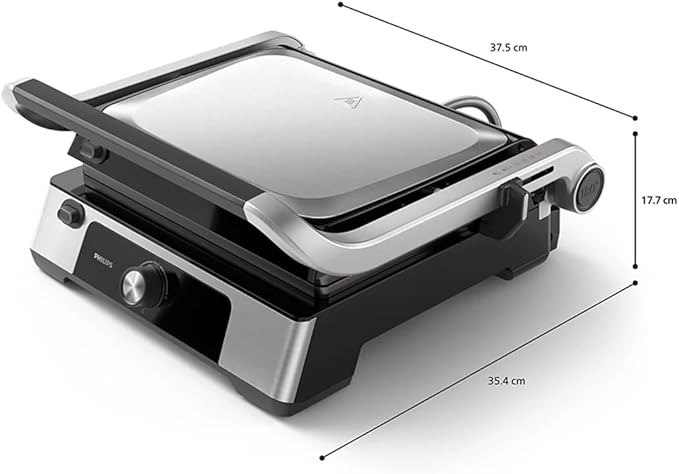 Philips Griglia Elettrica - Contact Grill. Temperatura regolabile. Ampio grill e prestazioni ad Alta Potenza. Piastre Antiaderenti e vassoio raccogli grasso rimovibili. (HD6301/90)
