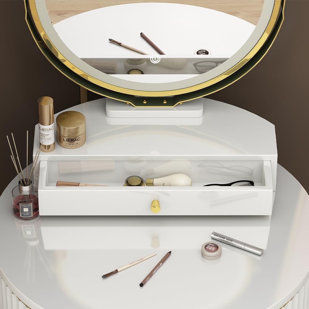 Vicco Gesa White 60 cm Dressing Table with LED Mirror in 3 Tone White Dimmable