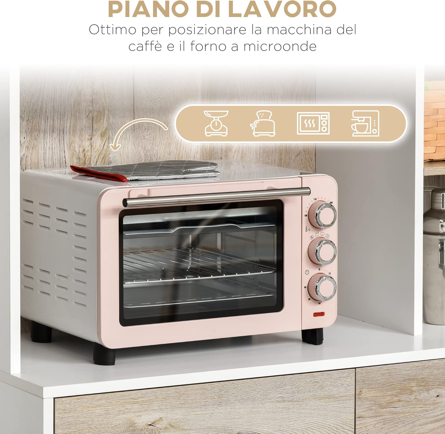 HOMCOM Mobile Buffet Dispensa Cucina, Ante Cassetti e Vani Aperti, 100L x 39P x 181.5Acm Bianco e Legno
