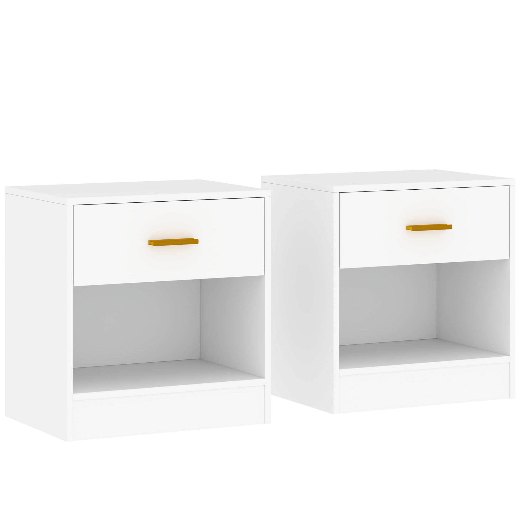 HOMCOM Set 2 Moderne Nachttische aus Holz mit Schublade und offener Ablage, 39x28x41 cm, Weiß