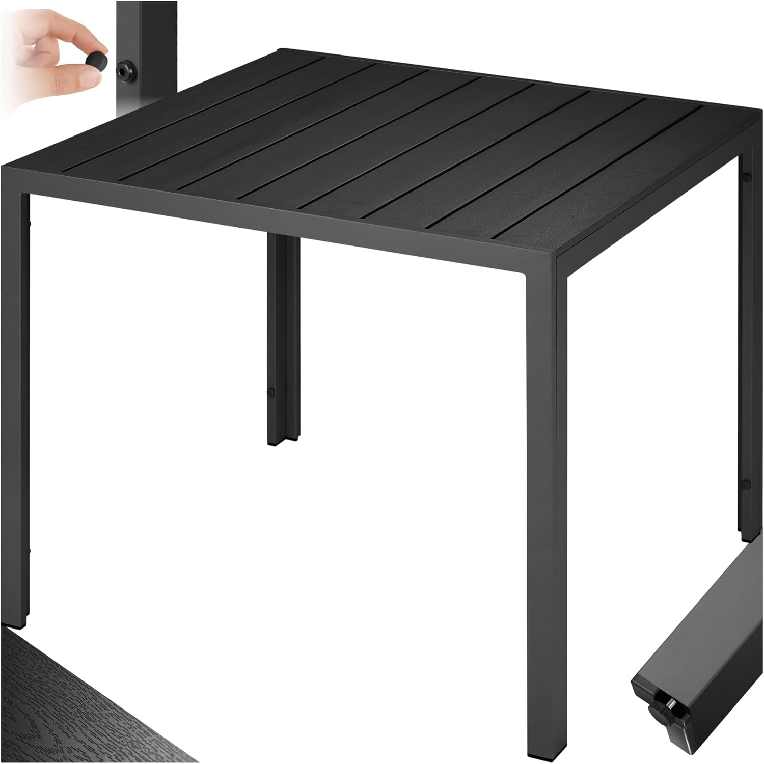 tectake® Gartentisch, Outdoor Esstisch, Balkontisch in Holz Optik, Terrassentisch mit Aluminiumrahmen, Gartenmöbel wetterfest, 90x90x74,5cm, Tisch für Garten, Lounge, Sitzgruppe - schwarz