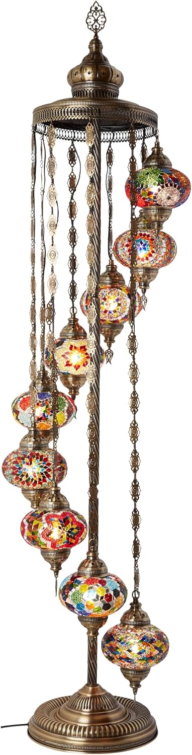 DEMMEX 9 Globe Moroccan Turkish Mosaic Floor Lamp - Handmade Bohemian Style Lighting 70'' High for Bedroom Living Room - Elegant Decoration - Accent