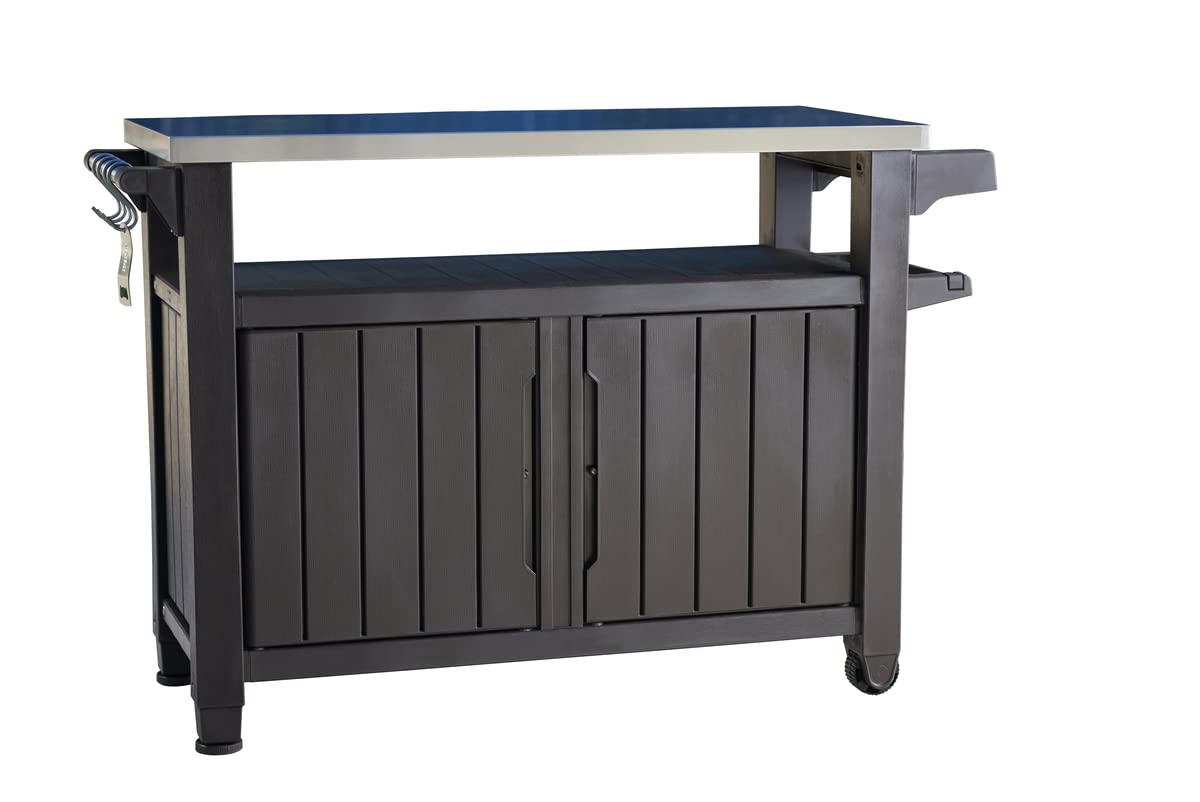 Keter Unity XL BBQ Beistelltisch 134x51.7x89.6cm wetterfest Edelstahl Arbeitsplatte Outdoor Grill Sideboard