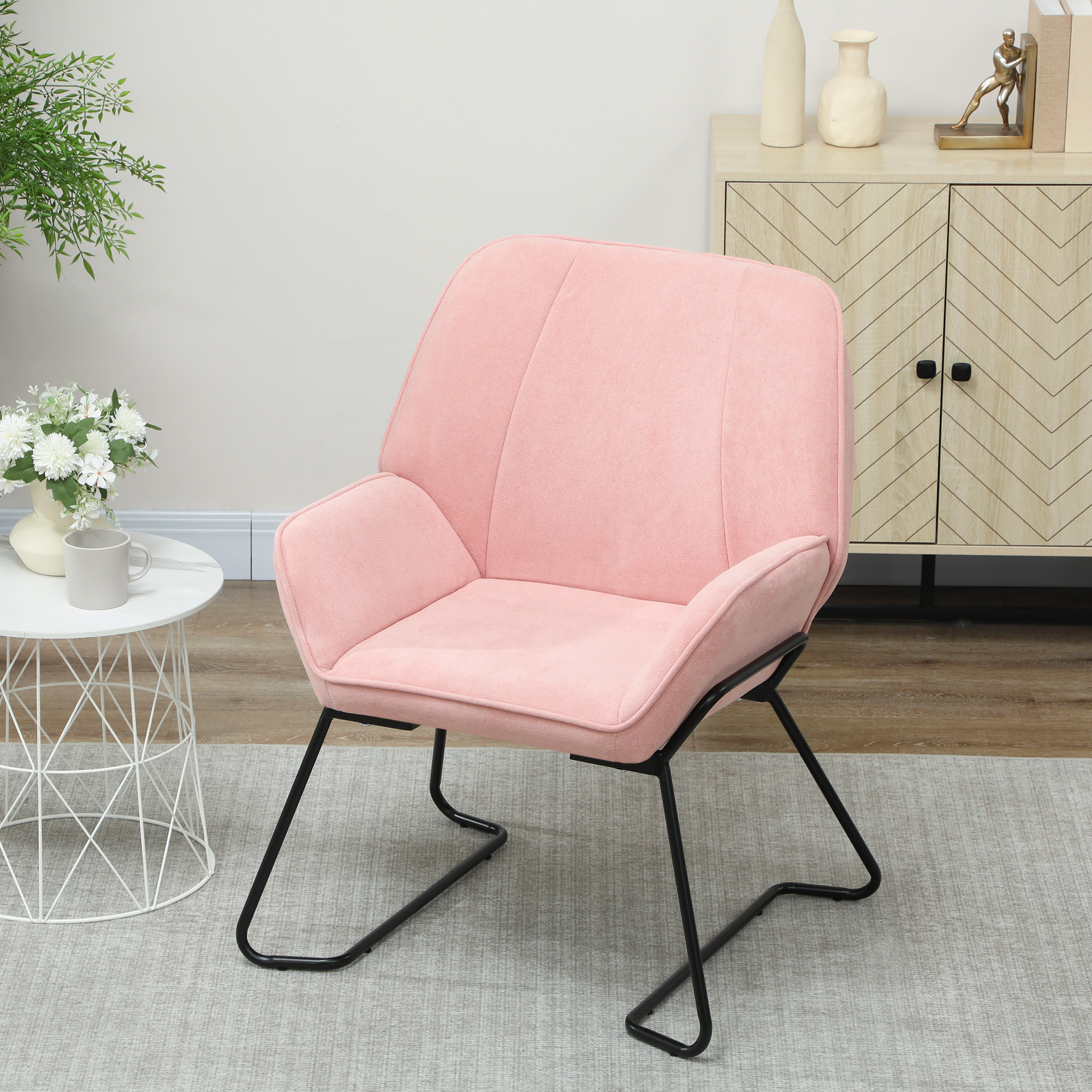 HOMCOM Loungesessel mit breitem und gepolstertem Sitzbezug aus Samt Metallbeine Rosa