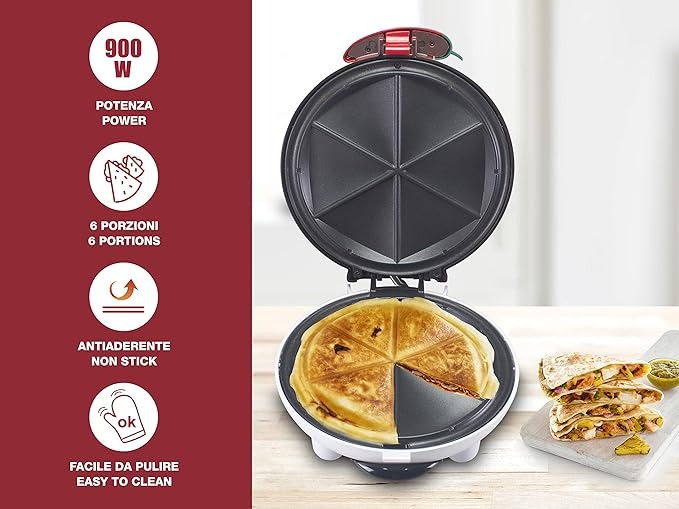 Beper - Piastra per Waffle, Cialdiera, 5 Waffle Alla Volta, Piastra Antiaderente 18cm, 800-100W - Rosso/Bianco