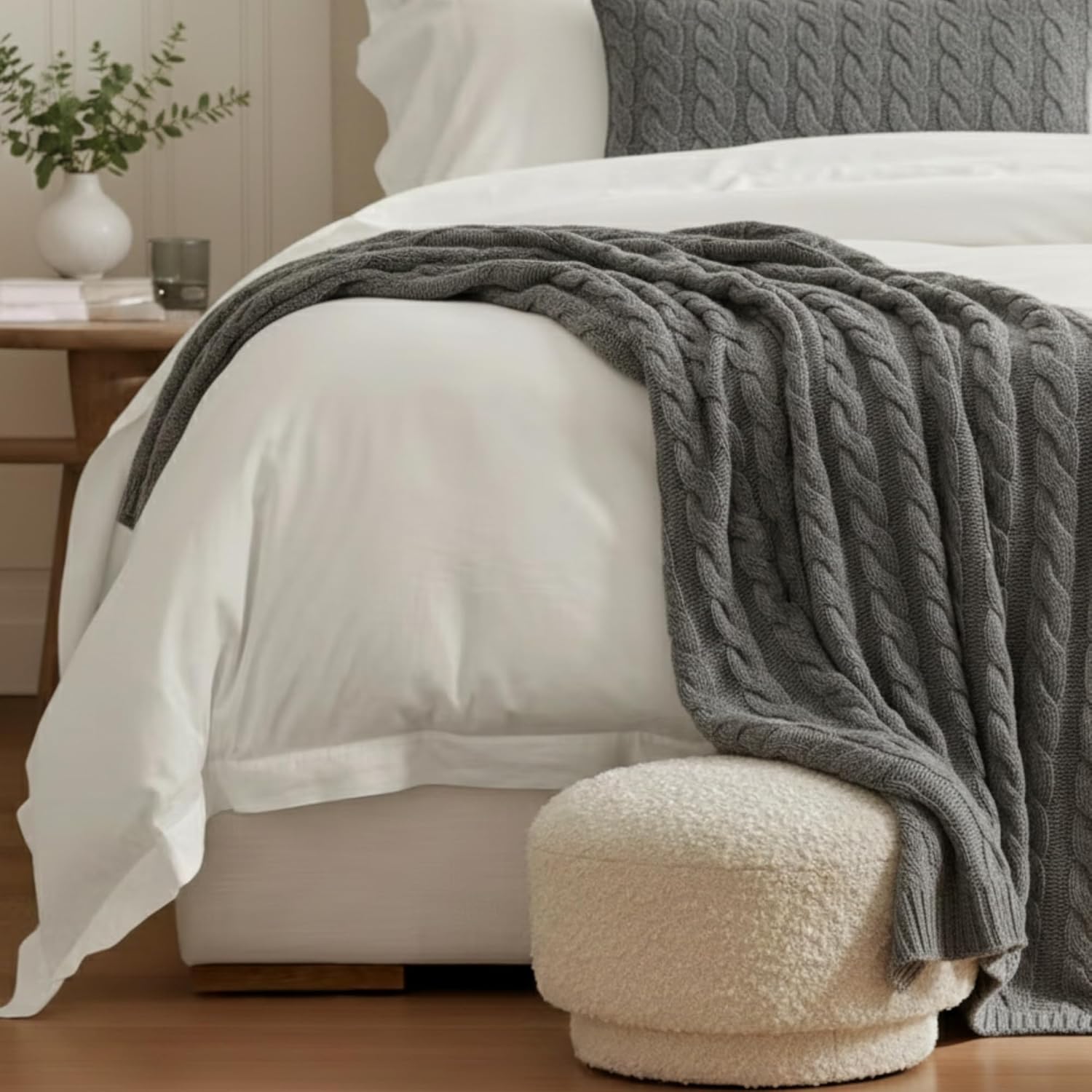 100% Pure Cashmere Throw Blanket for Couch – Cable Knit Cashmere Blanket 50x60 – Soft Warm Breathable Throws for Sofa, Bed – Grade A Long Staple – Machine Washable (Charcoal)