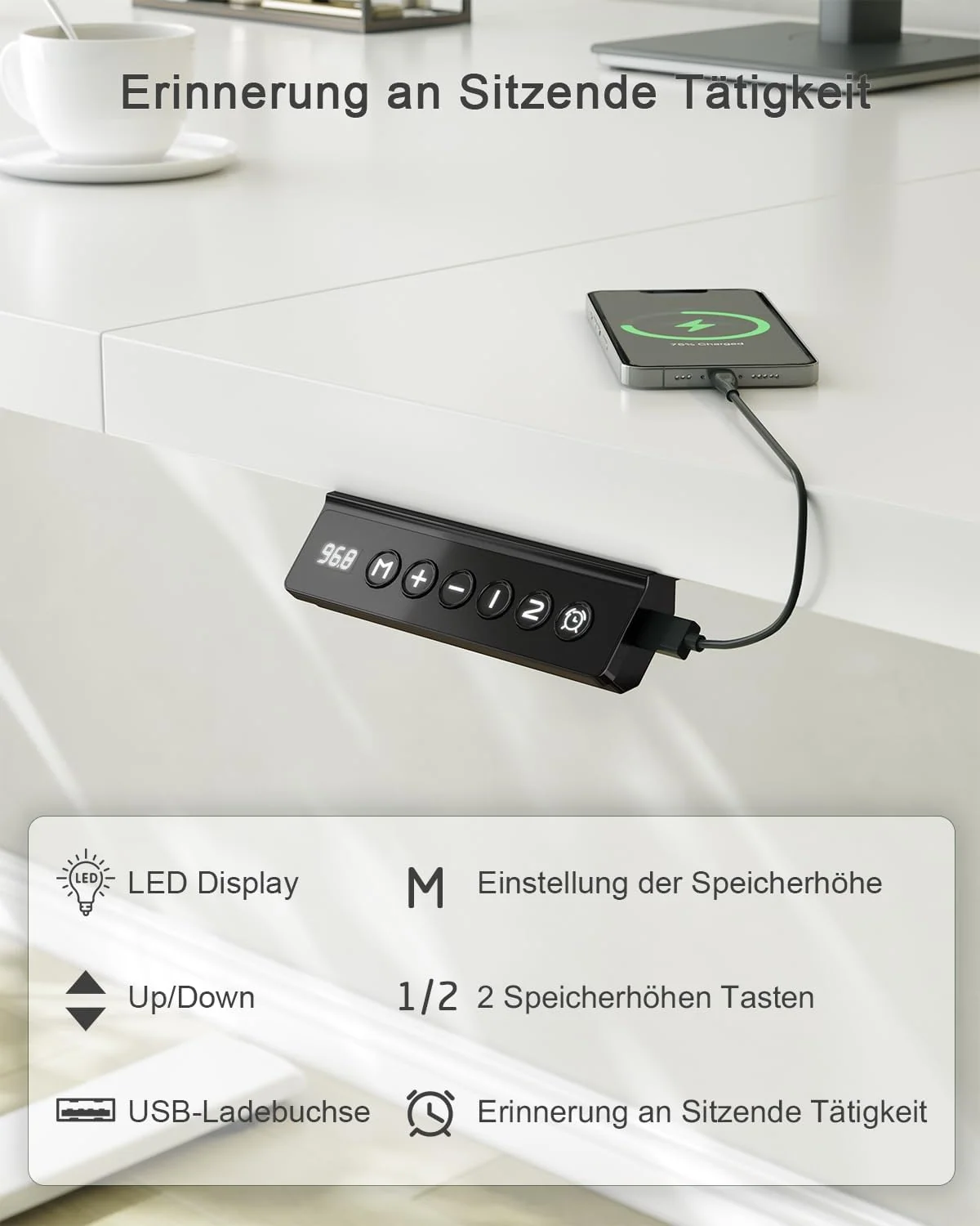 JUMMICO Elektrisch höhenverstellbarer Schreibtisch mit USB-Anschluss