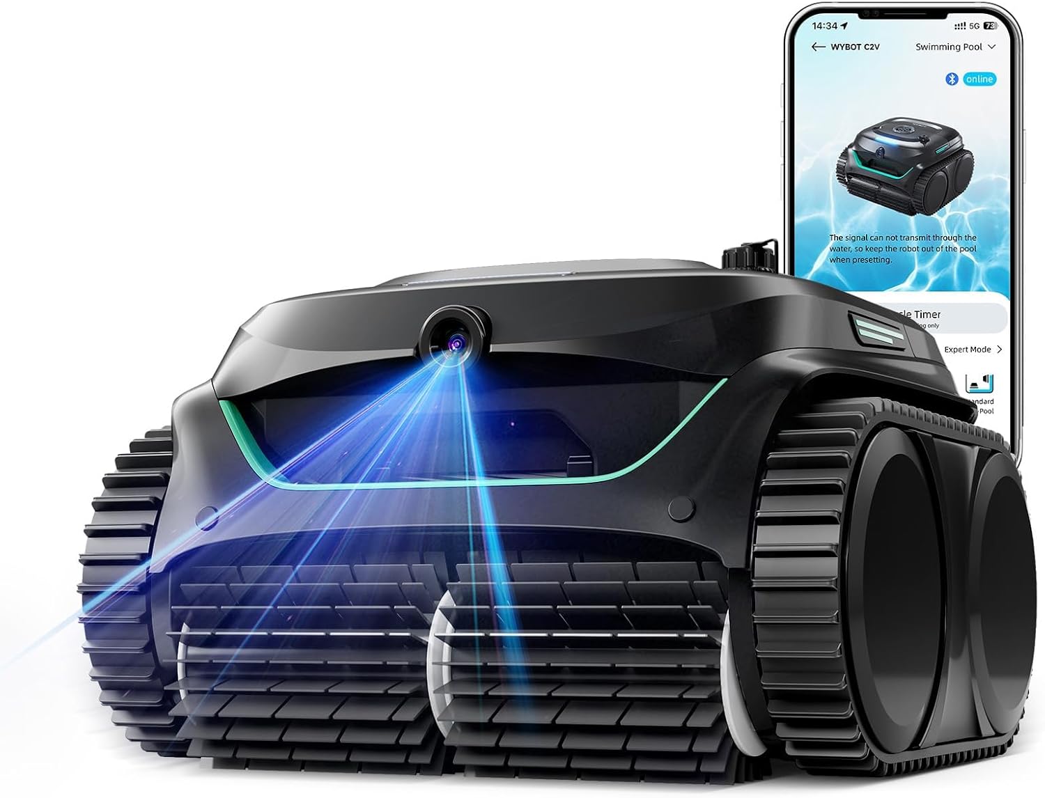 WYBOT C2 Vision AI Telecamera Robot Piscina Cordless con Batteria, Robot Piscina pareti e Fondo, filtrazione a Due Strati, Motore brushless, aspirazione Potente, per Piscine interrate Fino a 180㎡
