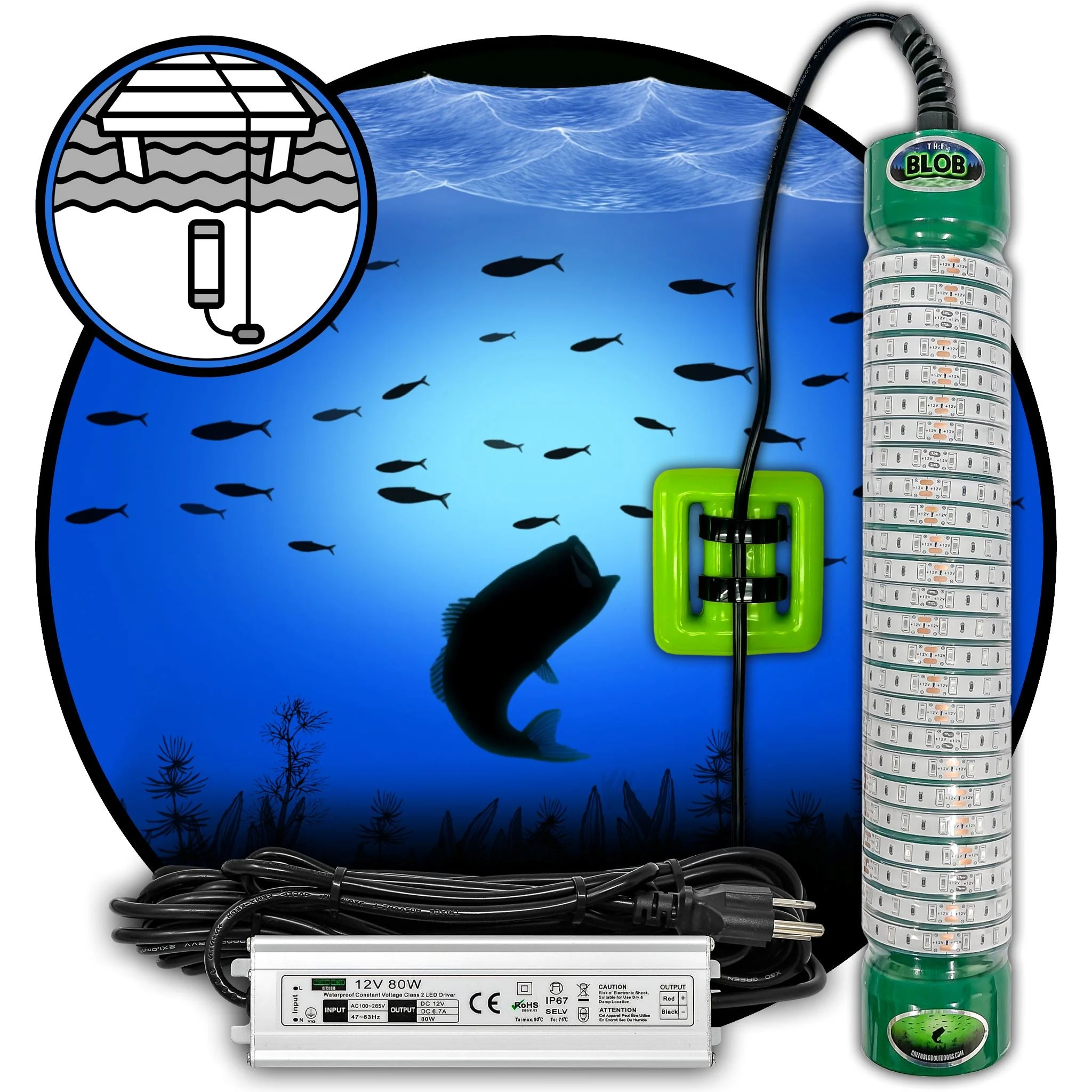 Green Blob 110V Bottom Bobber: LED Underwater Dock Fishing Light