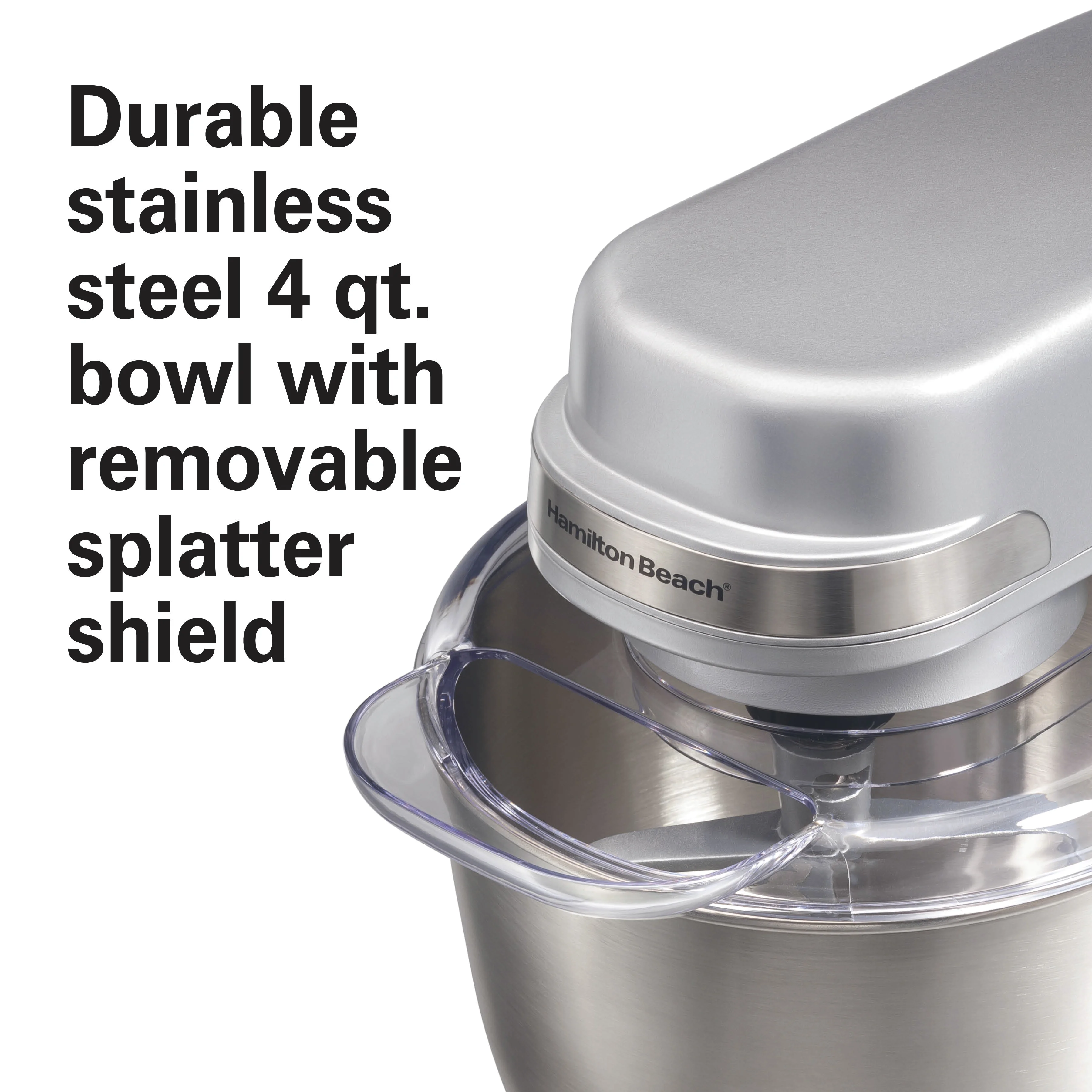 Hamilton Beach 4 Quart Stand Mixer for Kitchen, 7 Speeds, Tilt-Head, Dough Hook, Whisk & Flat Beater, White