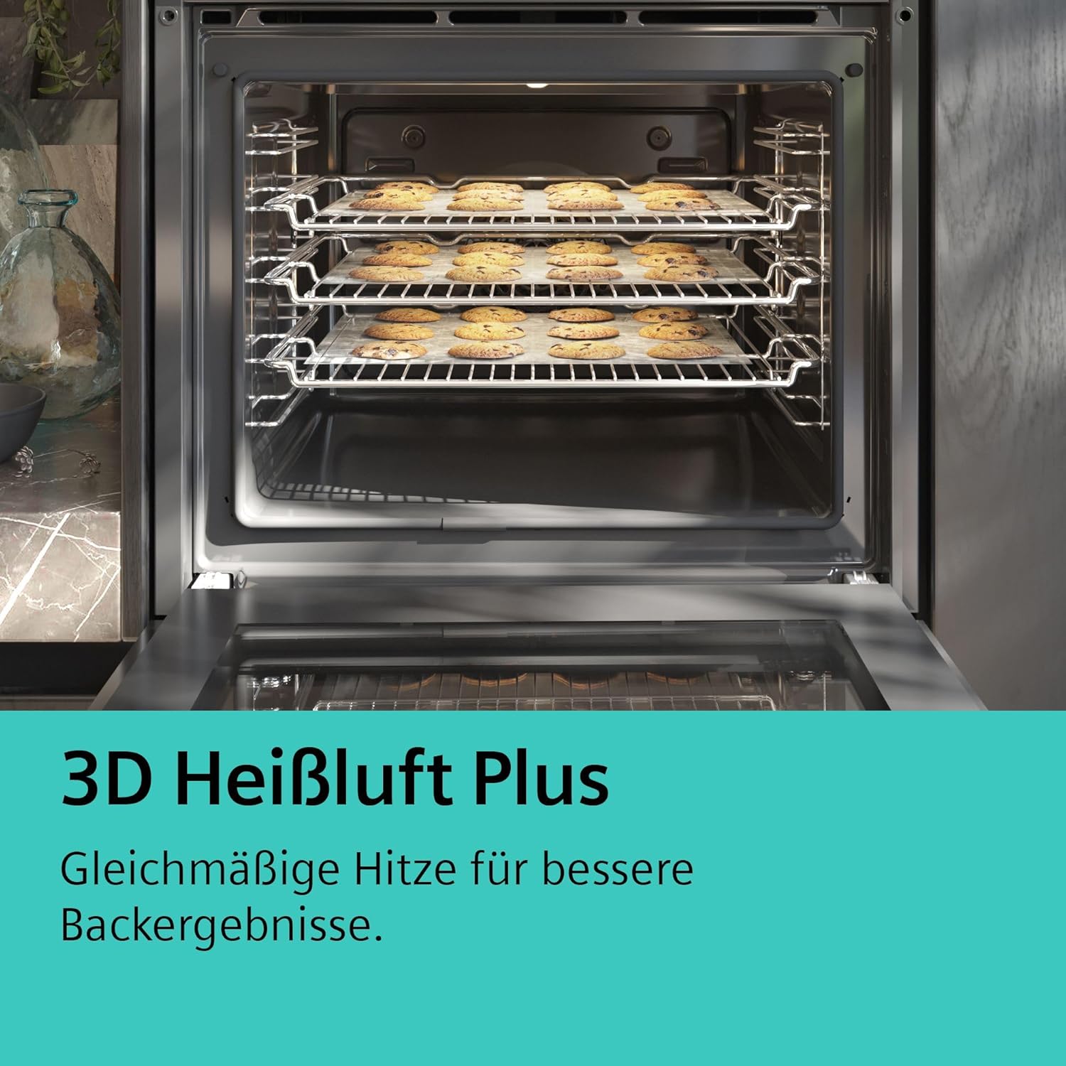 Siemens EQ211KAAB Einbau-Herd-Set iQ300, Integrierbare Herd-Kochfeld-Kombination 60 cm breit, Schnellaufheizung, granit Glanz Emaille, 3D Heißluft, Bräterzone, Schwarz