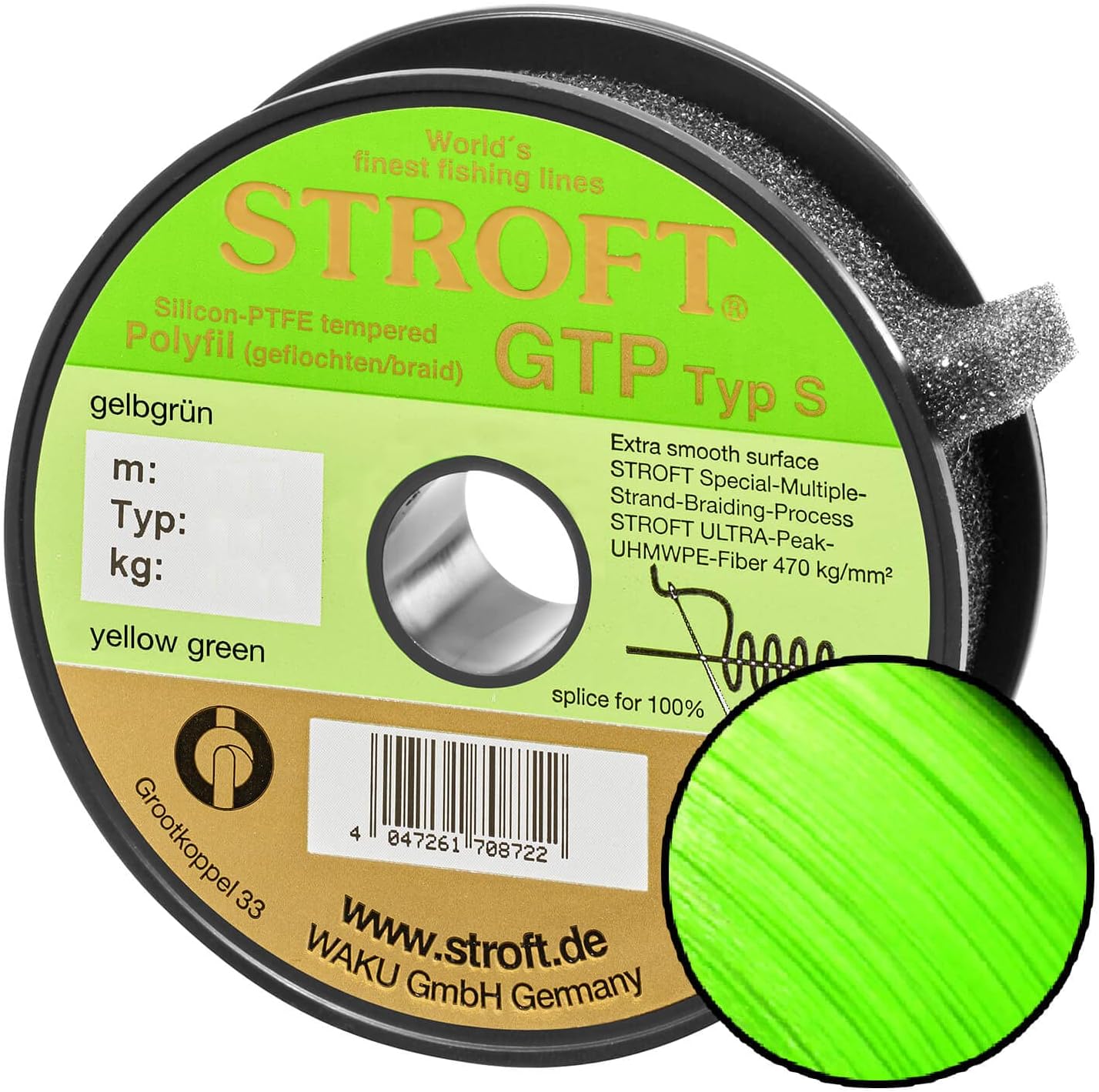 STROFT GTP Typ S Geflochtene Angelschnur 300m Gelbgrün - Ultra Smooth UHMWPE Hochleistungsschnur, extrem glatt, hohe Zugfestigkeit, perfekte Wurfweite & Ablaufeigenschaften für Spinnfischen