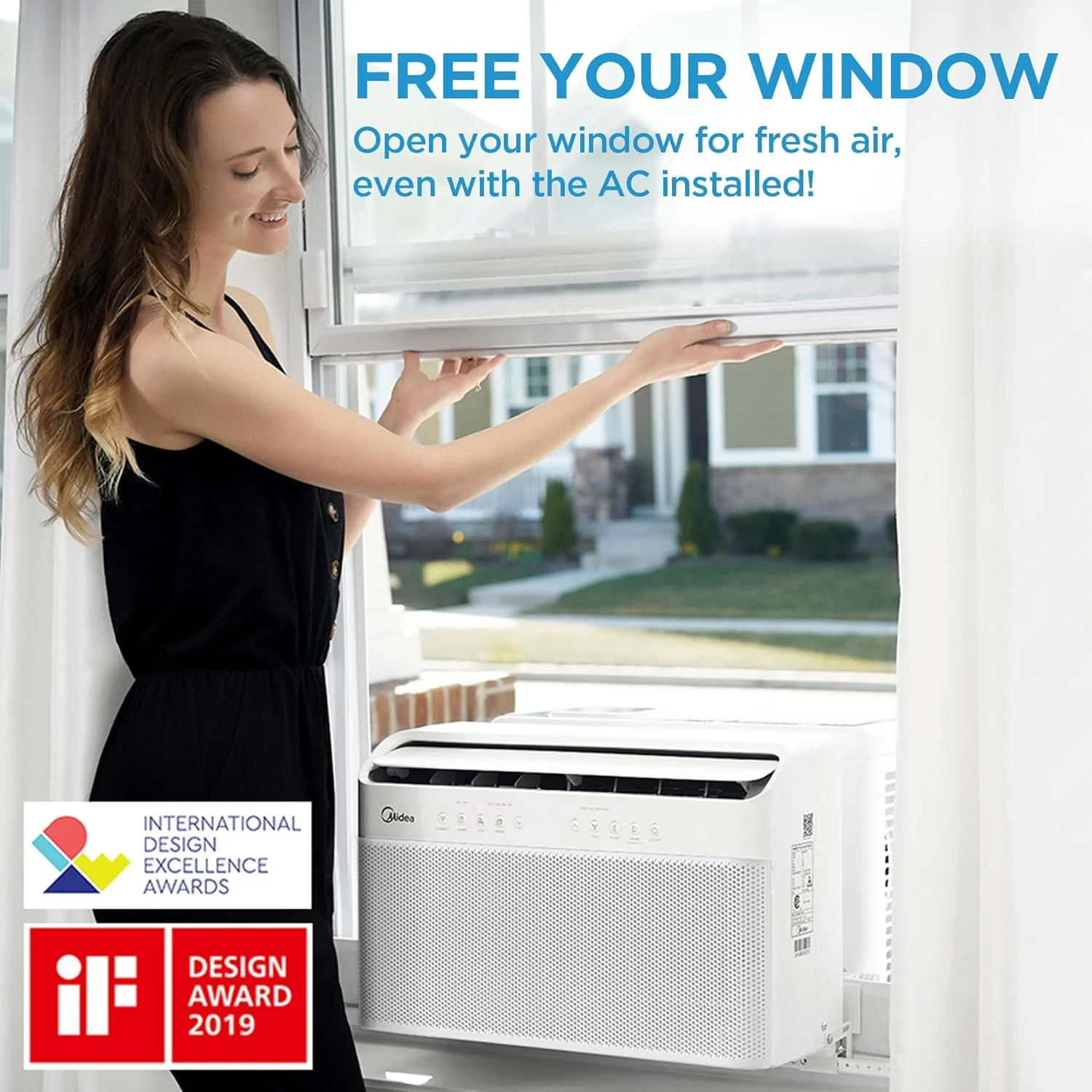 8,000 BTU U-Shaped Smart Inverter Air Conditioner – Cools up to 350 Sq. Ft., Ultra Quiet with Open Window Flexibility, Compatible with Alexa, 35% Energy Savings, Remote Control (Renewed)
