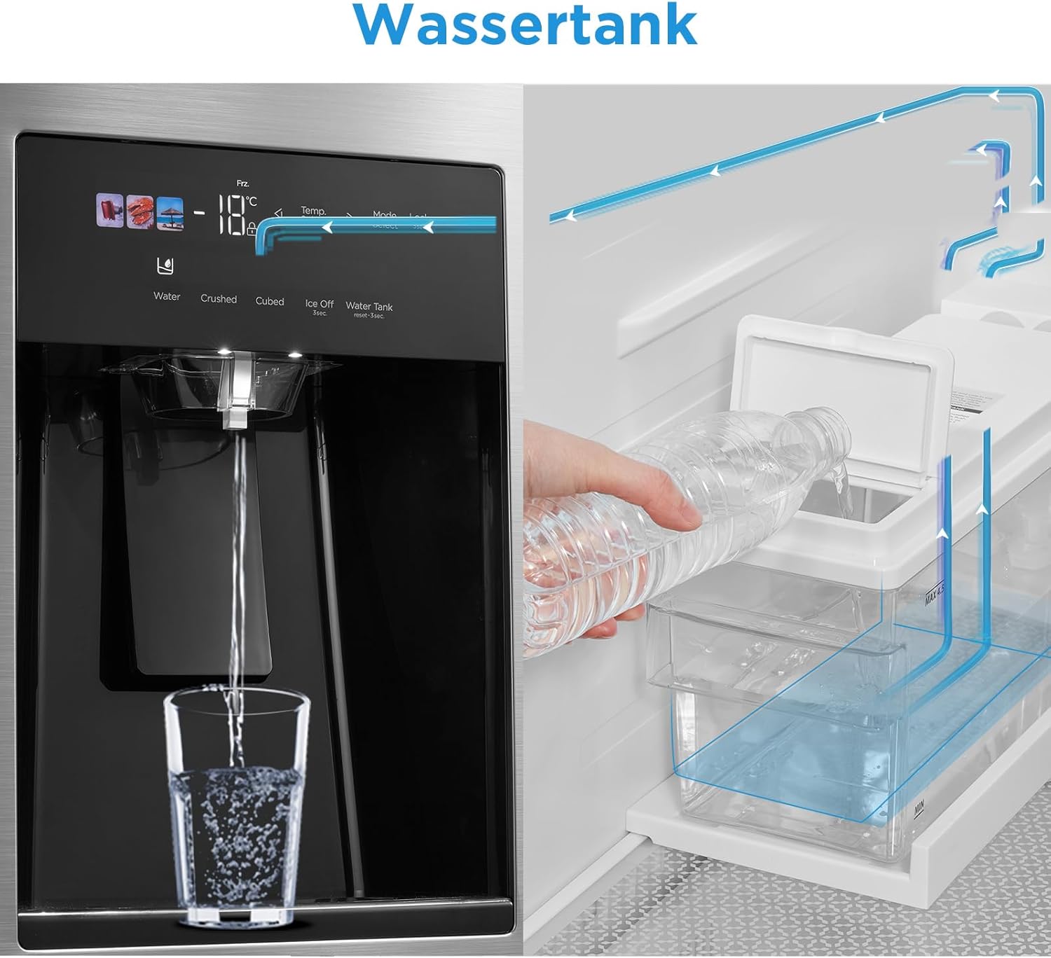 Midea KS-DDX 6.32 WT Side-by-Side Kühl-/Gefrierkombination/ 178,8 cm Hhe/ 254 kWh/Jahr/No Frost/Dual Inverter Compressor/mit 3in1 Wasser-/Eisspender und Wassertank, Dark Inox