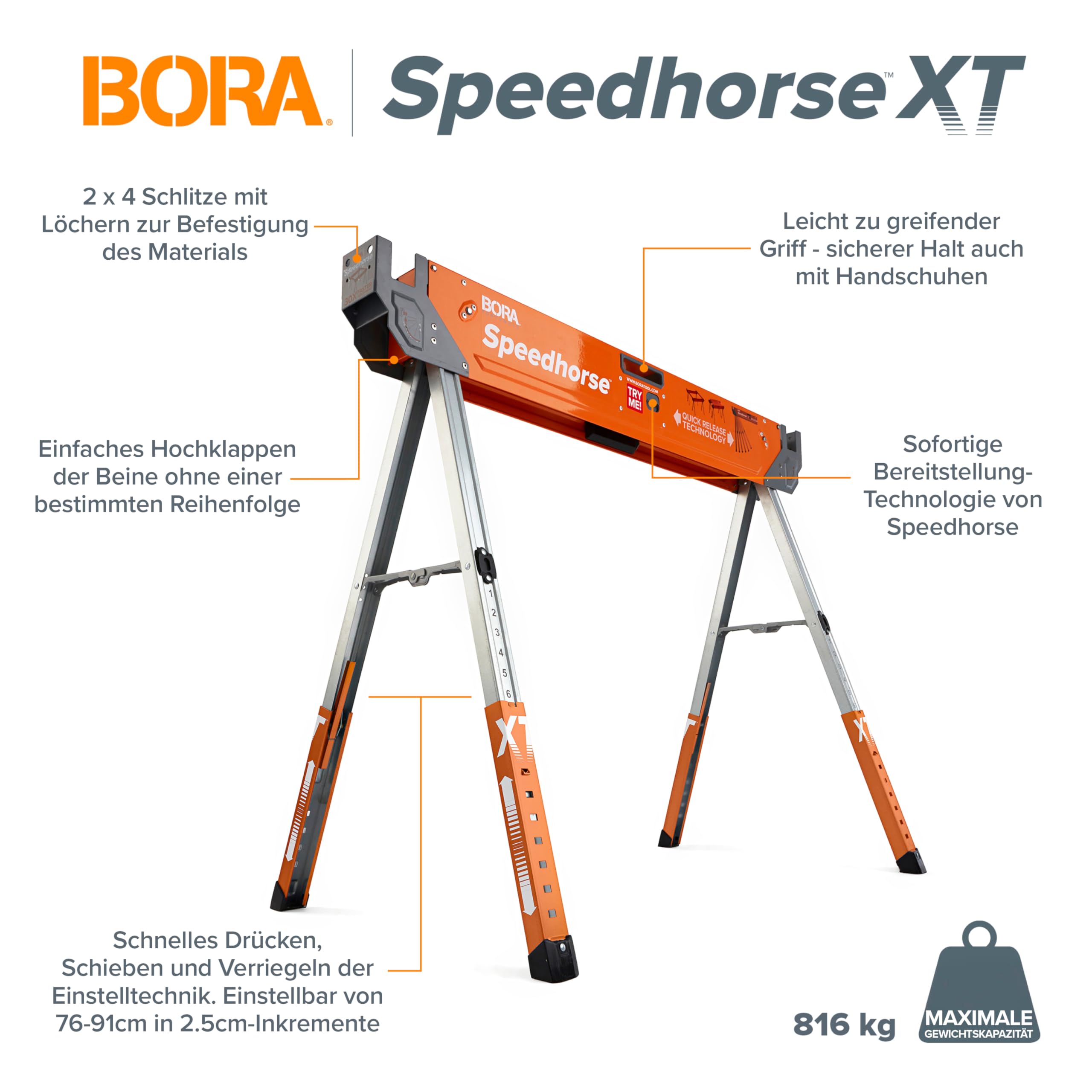 BORA Speedhorse XT Arbeitsböcke höhenverstellbar 2er Set 1360 kg PM 4550T mit hoher Tragkraft