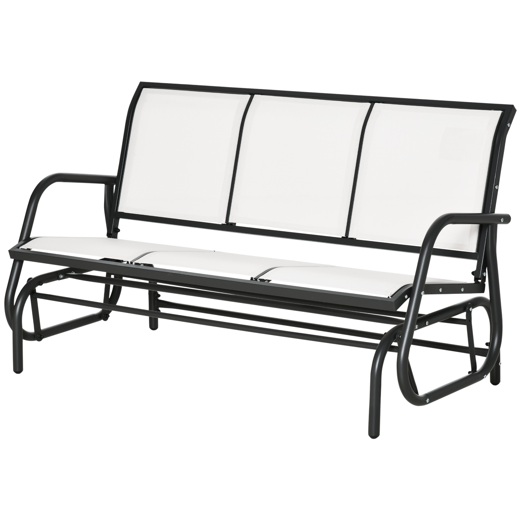 Outsunny Garten-Schaukelbank für 3 Personen aus Metall und atmungsaktivem Netzstoff, 147x75x85cm, Beige
