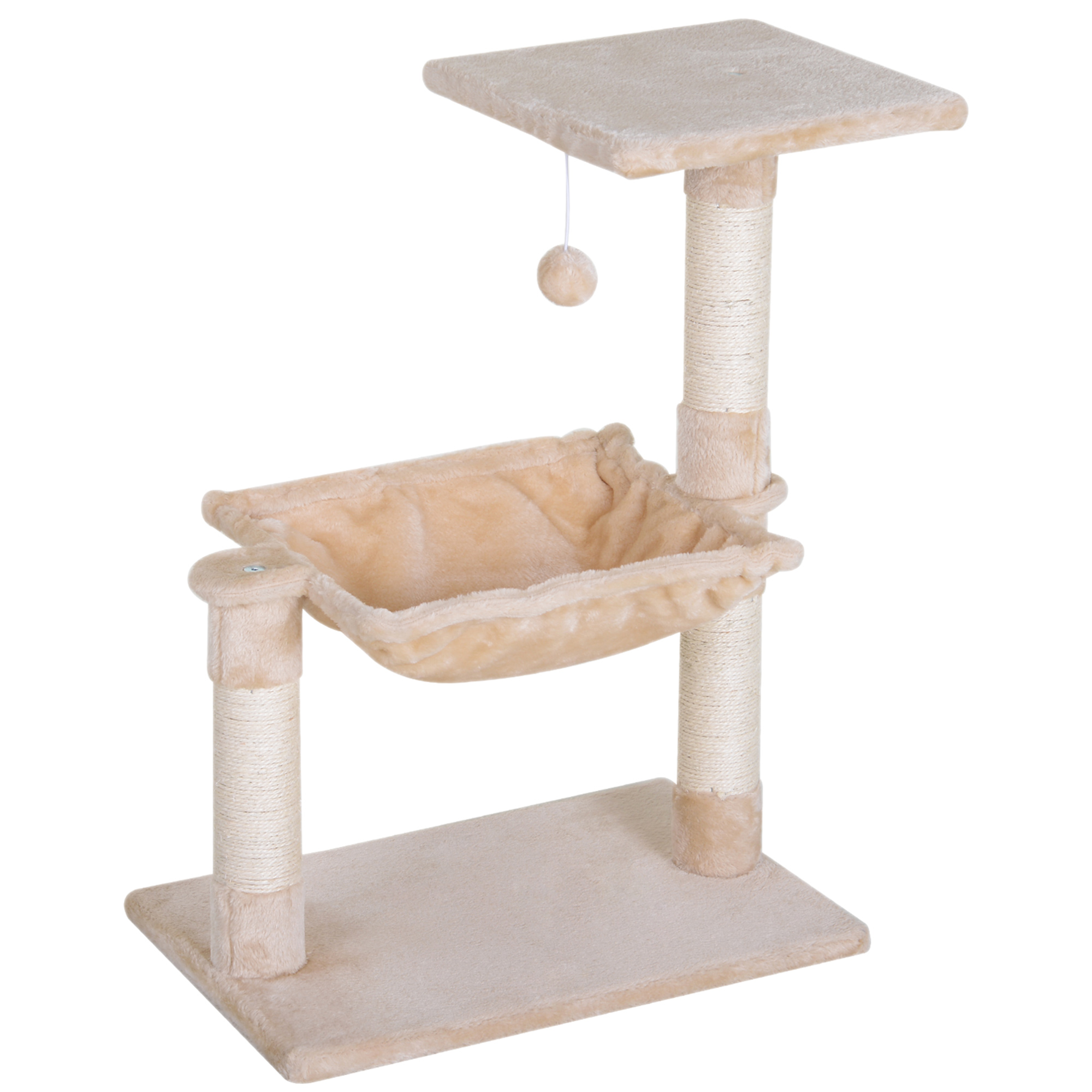 PawHut Kletterbaum Katzenbaum Kratzbaum mit Sisalsäule Plüsch-Hängematte Spanplatte Beige 50 x 36 x 70 cm