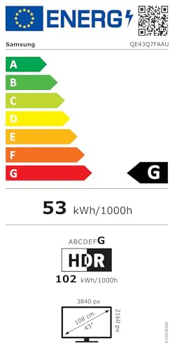 Samsung QLED Q7F 4K Smart TV 43 inch (108 cm) met AI Vision, 100% kleurvolume met Quantum Dot, HDR10+, Q4 AI Processor, One UI Tizen, Wi-Fi, Bluetooth 5.3 en Motion Xcelerator
