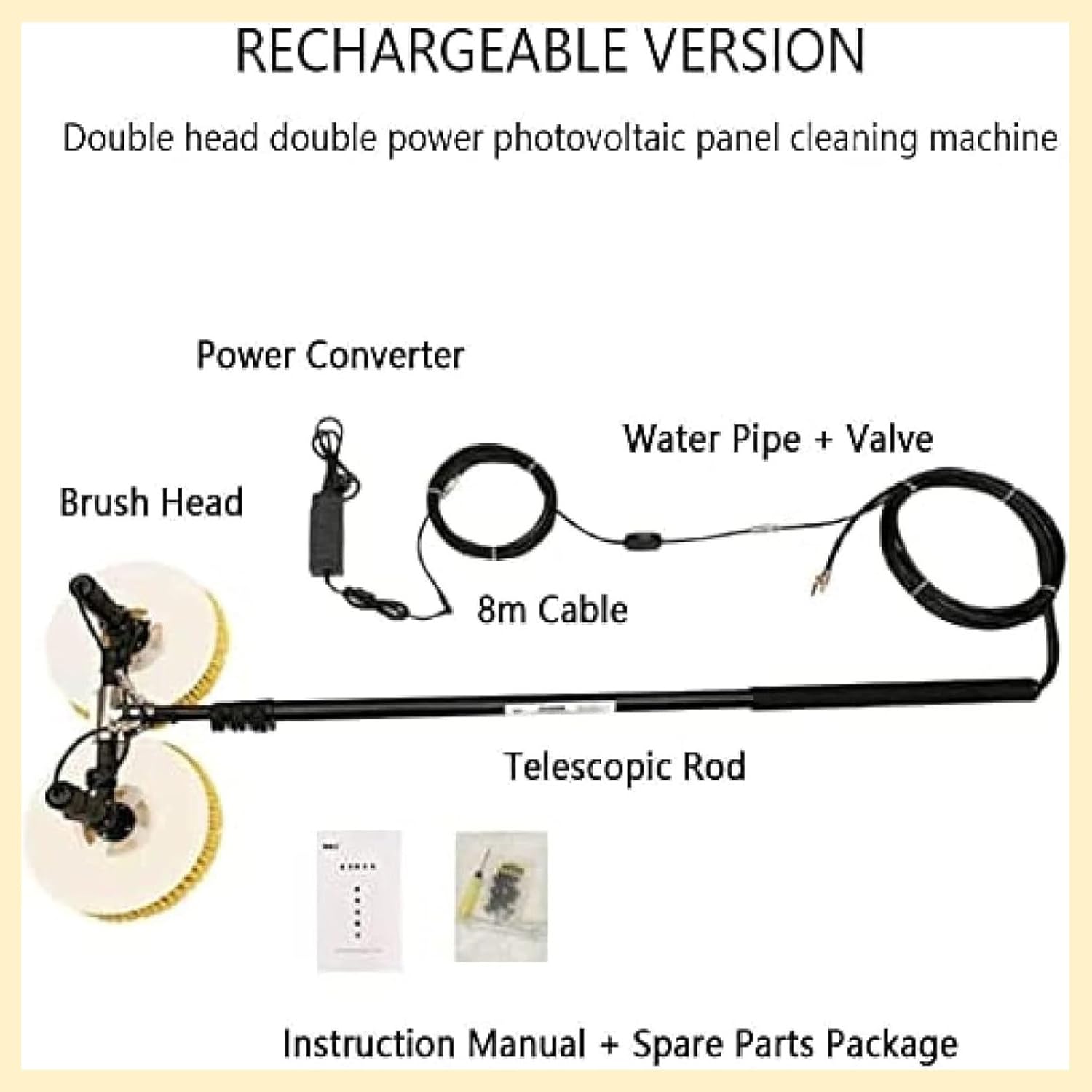 7.5 M Doppelt Rotierender Bürstenkopf, Solar-Photovoltaik-Panel-Reinigungsmaschine, Multifunktionale Telescopic Washing Brush, Pv Anlage Reinigung Set
