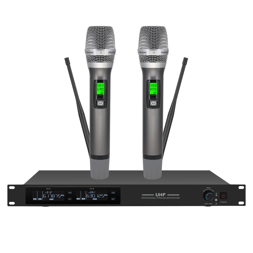 ERZHEN Ultra-High Frequency 2-Channel Wireless Microphone System #U250