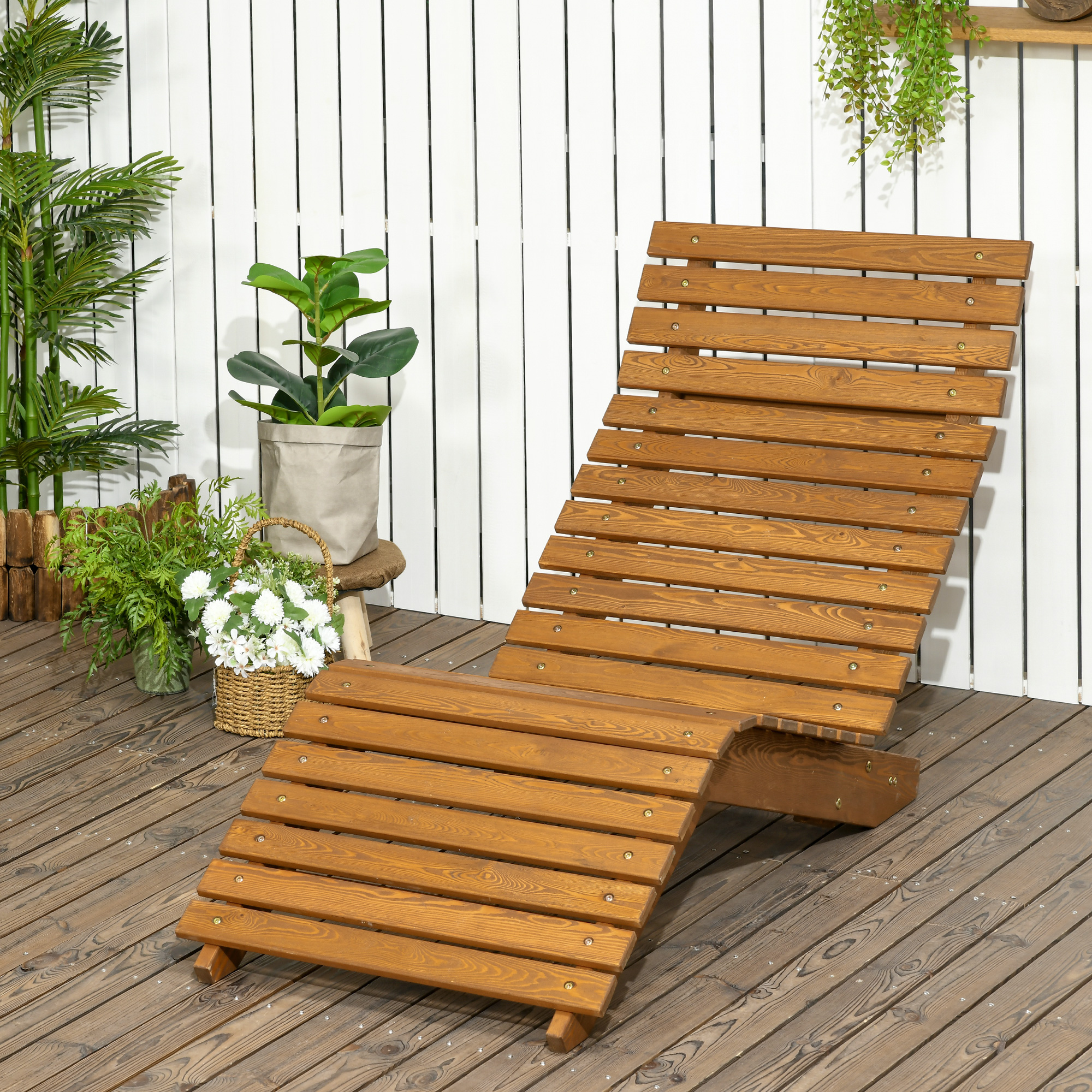Outsunny Gartenliege, Sonnenliege, Massivholz, Braun, 66 x 170 x 77 cm