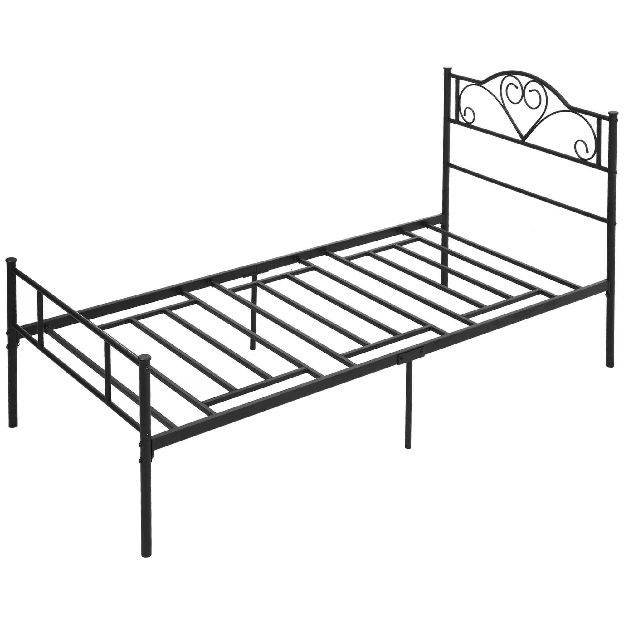 HOMCOM Einzelbett Rahmen aus Stahl mit Integrierten Latten, Kopf- und Fußteil, 90x200cm