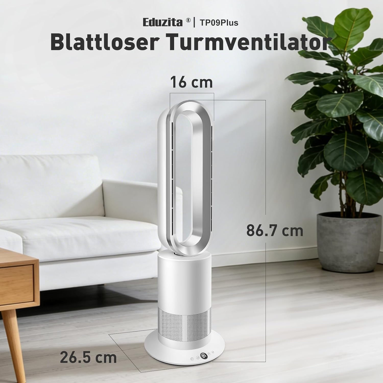 TP09Plus 2-in-1 Turmventilator - Heiz- & Kühlfunktion, 10 Kühl- & 3 Heizstufen, Fernbedienung & LED Touch-Bedienung, Leiser für den Heimgebrauch