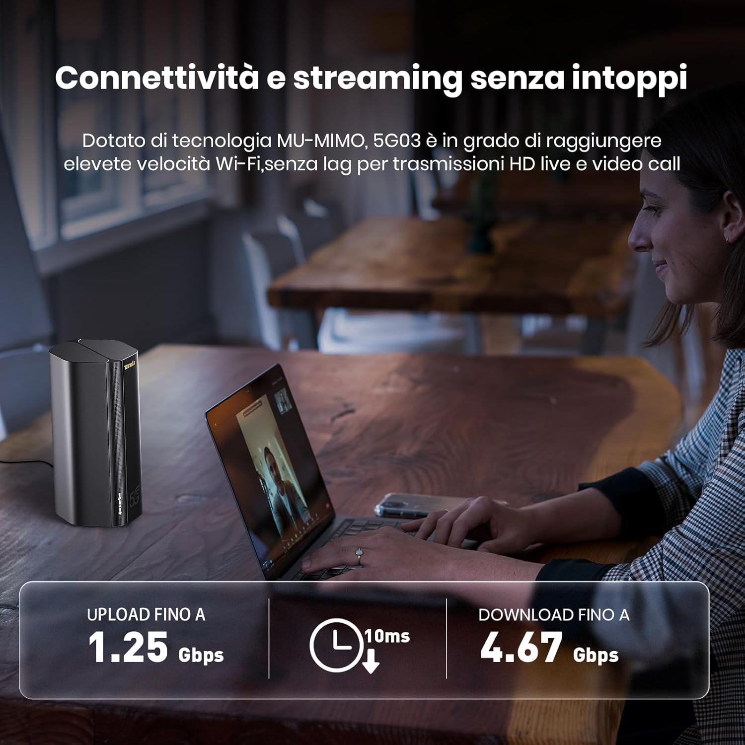 Tenda 5G03 - Router 5G con SIM, Modem 5G SIM WiFi 6 AX1800, Dual Band, Velocità fino a 4,67 Gbps, Easy Mesh, Plug&Play, 2 Porte Gigabit, Connettere fino a 100+ dispositivi, WPA3, OFDMA, MU-MIMO