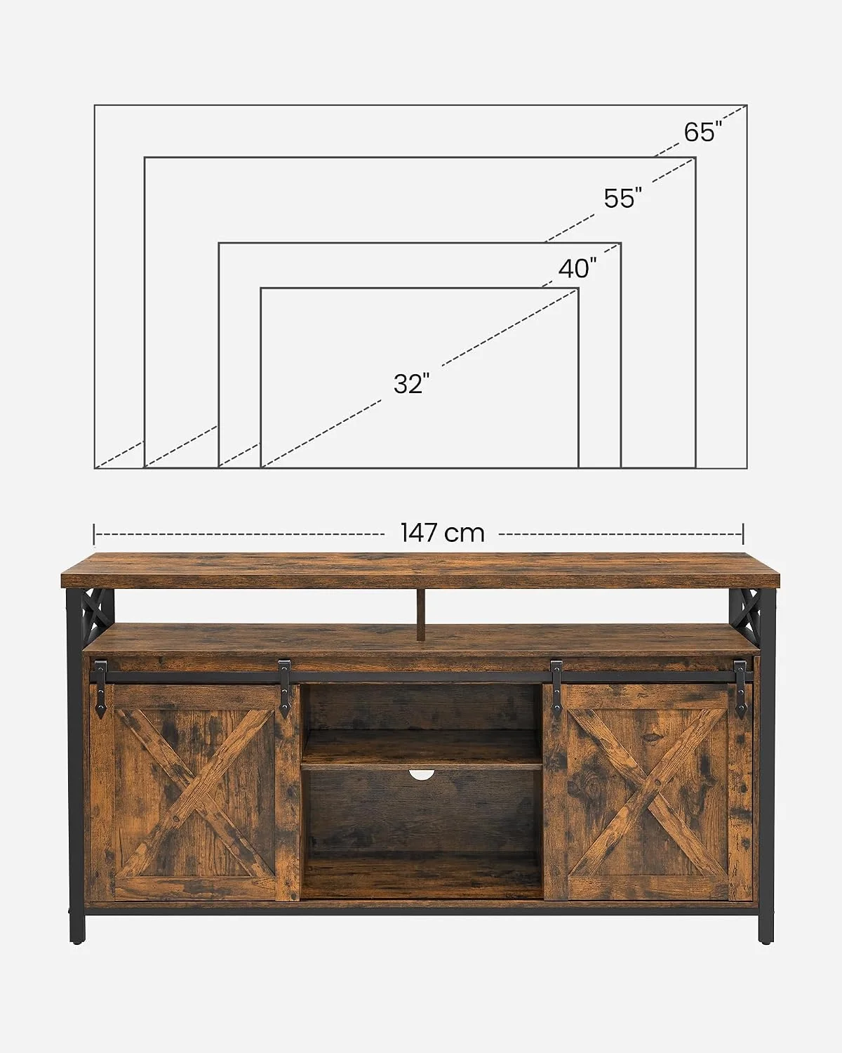 VASAGLE TV-Schrank mit Metallgestell und Schiebetüren im Industrial-Stil